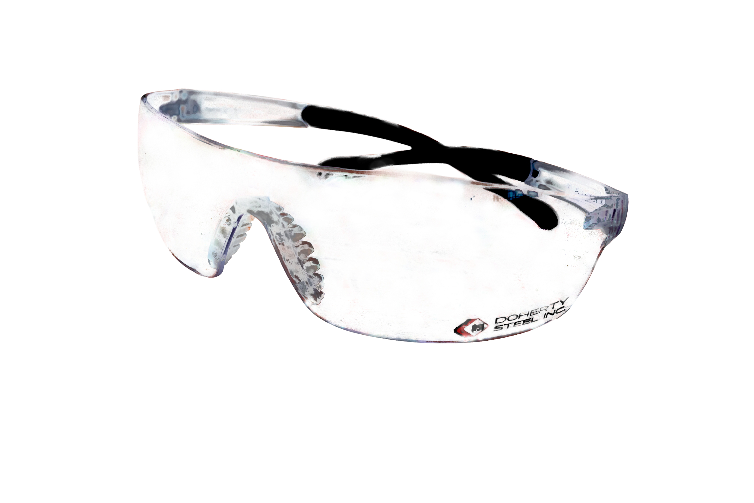 Colorful safety goggles with a black strap.