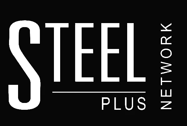 Black background with white text reading 'STEEL PLUS NETWORK' with the words stacked vertically on the right side.
