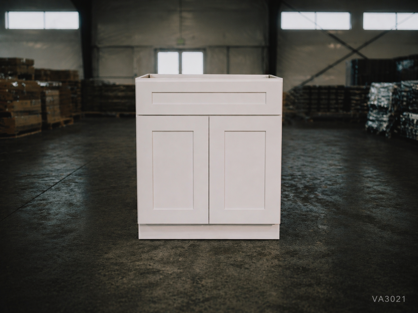 White Shaker RTA Vanity Sink Base Cabinet - 1 dummy drawer, 2 doors (VA3021) - 30"W x 34.5"H x 21"D