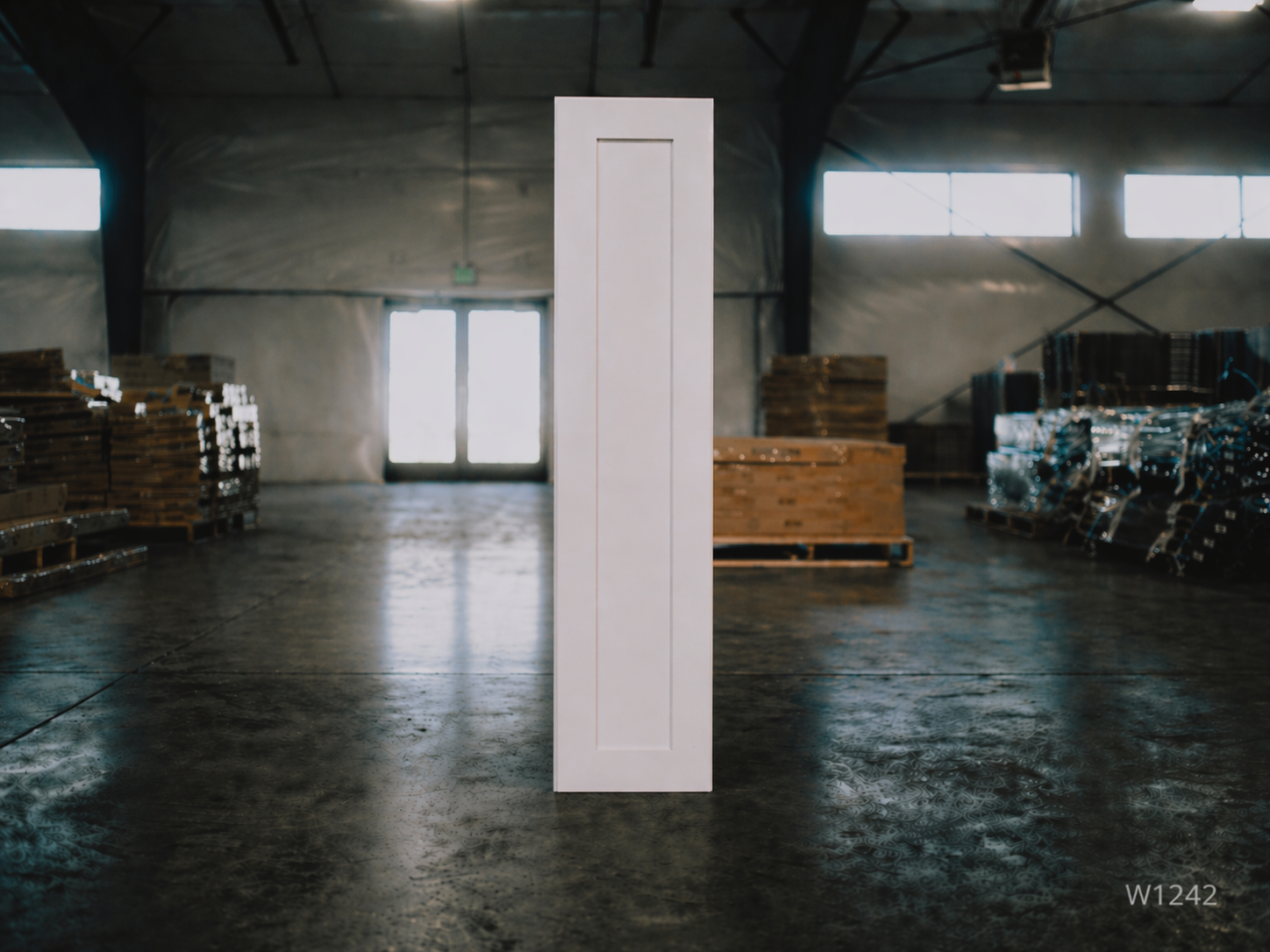 White Shaker RTA Wall Cabinet - 1 door, 3 Adjustable shelves (42in tall) (W1242) - 12"W x 42"H x 12"D