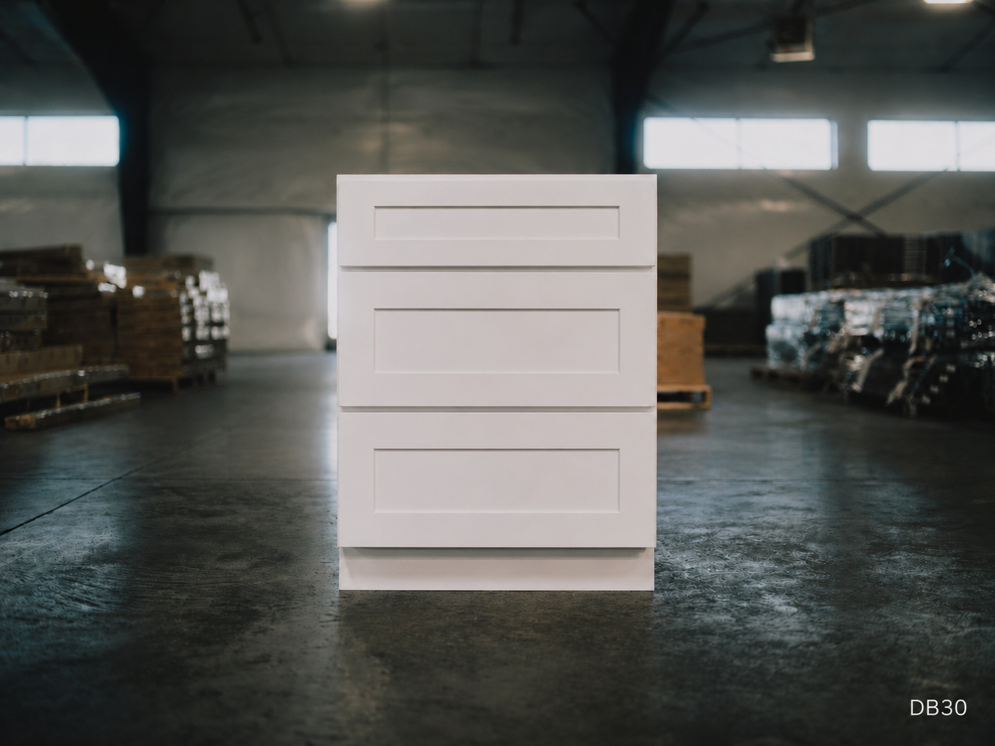 White Shaker RTA Base Drawer Cabinet - 3 Drawers (DB30) - 30"W x 34.5"H x 24"D