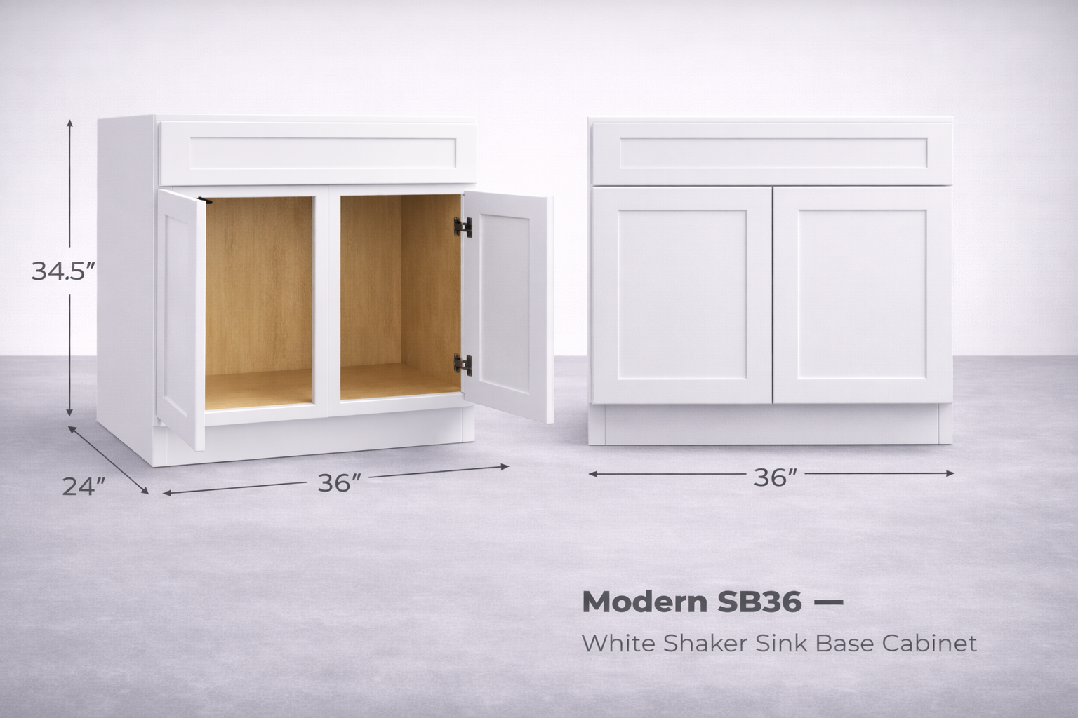 White Shaker RTA Sink Base Cabinet - 2 Dummy Drawers, 2 doors (SB36) - 36"W x 34.5"H x 24"D