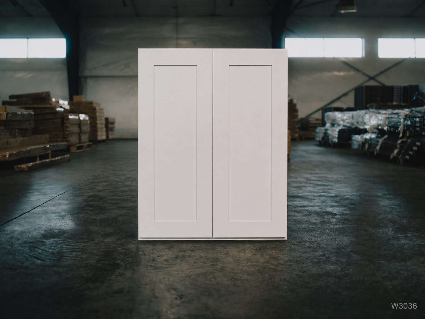 White Shaker RTA Wall Cabinet - 2 doors, 3 adjustable shelves (36in tall) (W3036) - 30"W x 36"H x 12"D