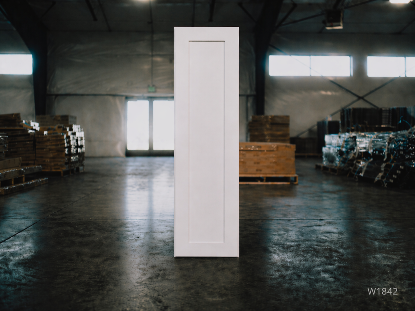 White Shaker RTA Wall Cabinet - 1 door, 3 Adjustable shelves (42in tall) (W1842) - 18"W x 42"H x 12"D