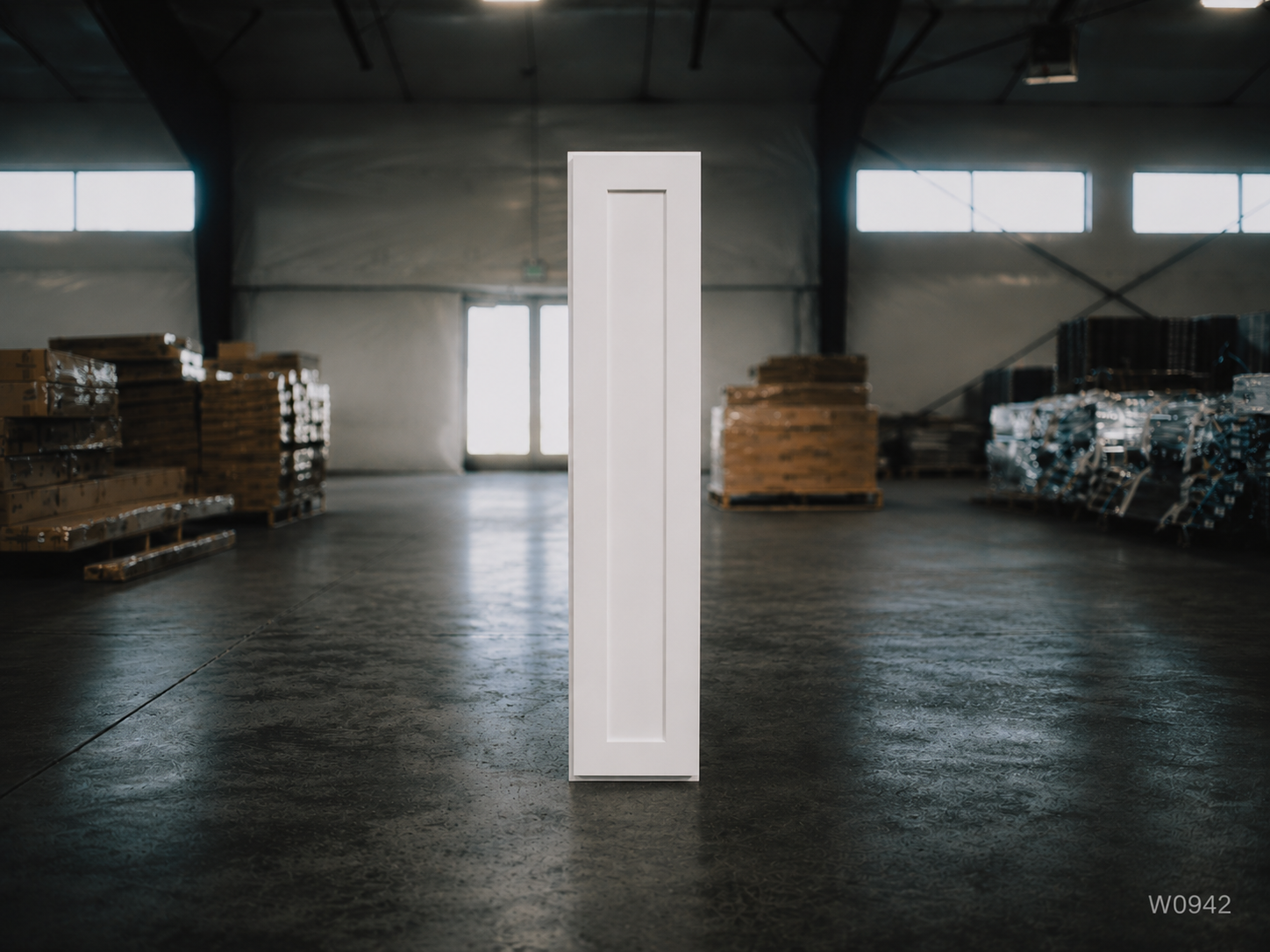 White Shaker RTA Wall Cabinet - 1 door, 3 Adjustable shelves (42in tall) (W0942) - 9"W x 42"H x 12"D