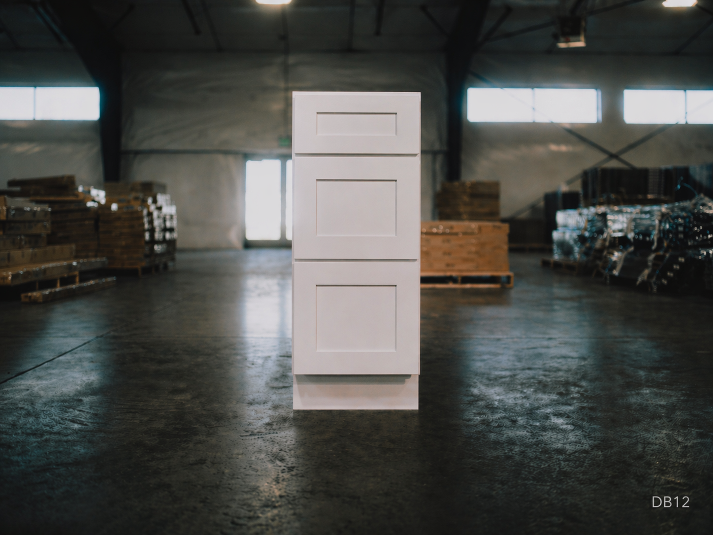 White Shaker RTA Base Drawer Cabinet - 3 Drawers (DB12) - 12"W x 34.5"H x 24"D