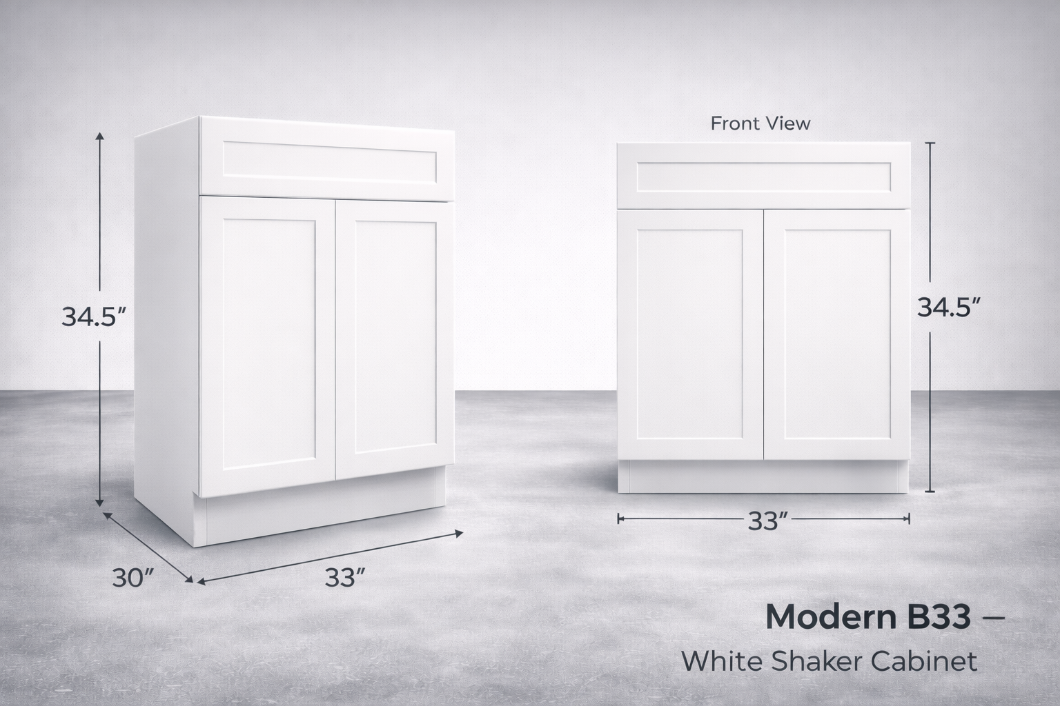 White Shaker RTA Base Cabinet - 1 Drawer, 2 Door, 1 adjustable shelf (B33) - 33"W x 34.5"H x 24"D