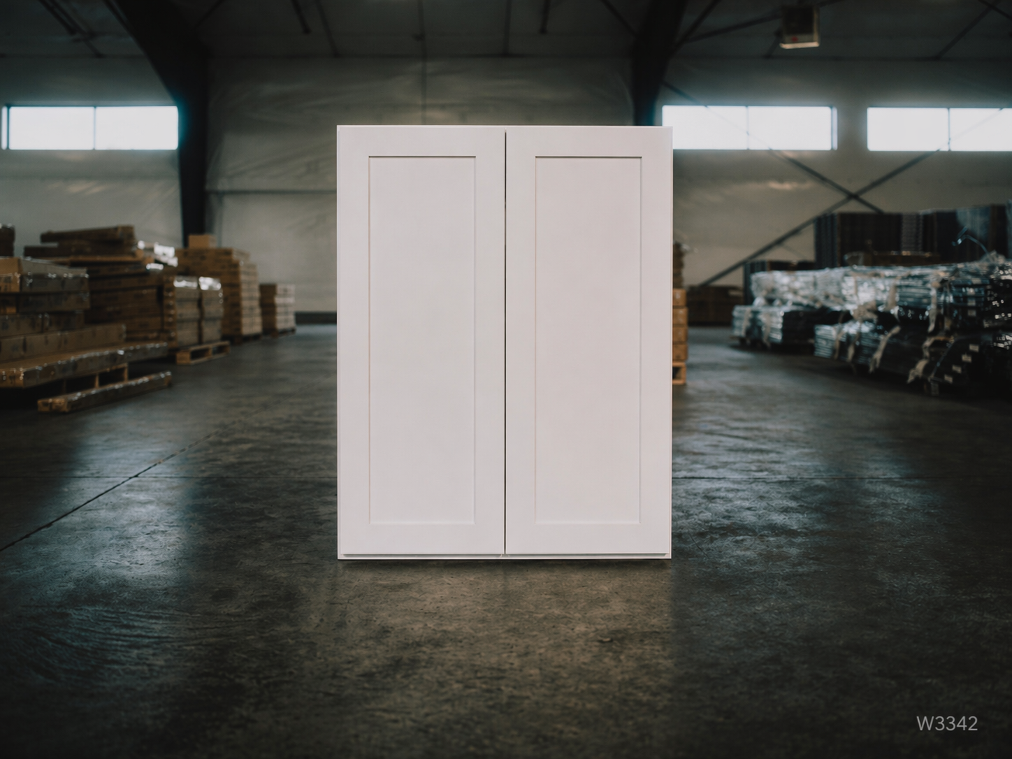 White Shaker RTA Wall Cabinet - 2 Door,3 adjustable shelves (42in tall) (W3342) - 33"W x 42"H x 12"D