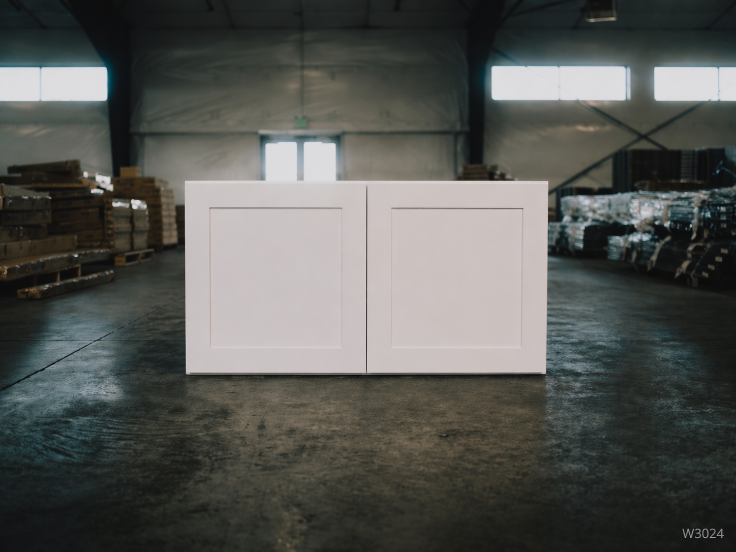 White Shaker RTA Wall Cabinet - 2 door, 1 adjustable shelf (W3024) - 30"W x 12"H x 12"D
