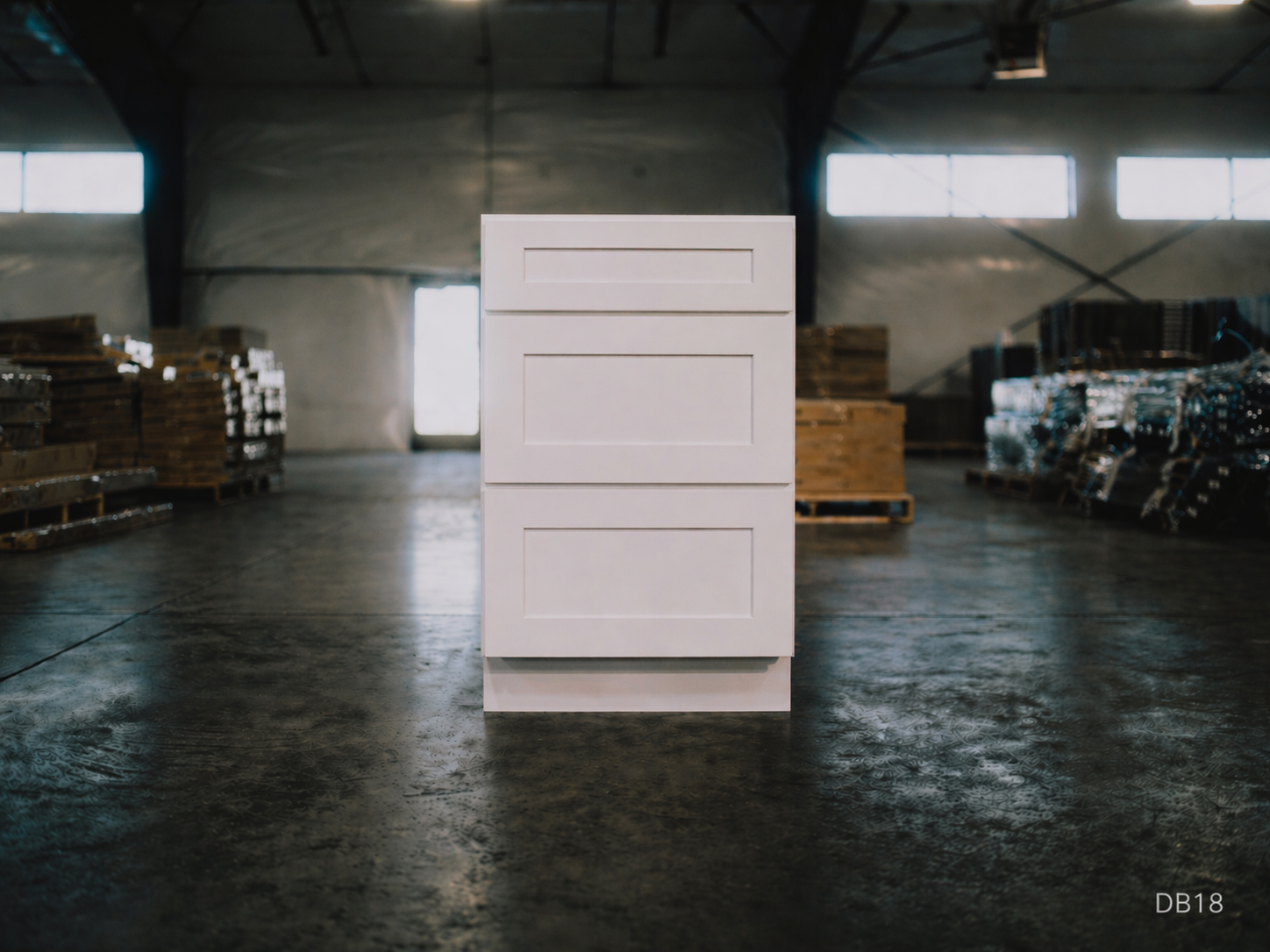 White Shaker RTA Base Drawer Cabinet - 3 Drawers (DB18) - 18"W x 34.5"H x 24"D