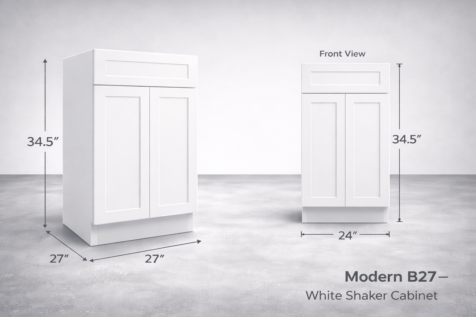White Shaker RTA Base Cabinet - 1 Drawer, 2 Door, 1 adjustable shelf (B27) - 27"W x 34.5"H x 24"D