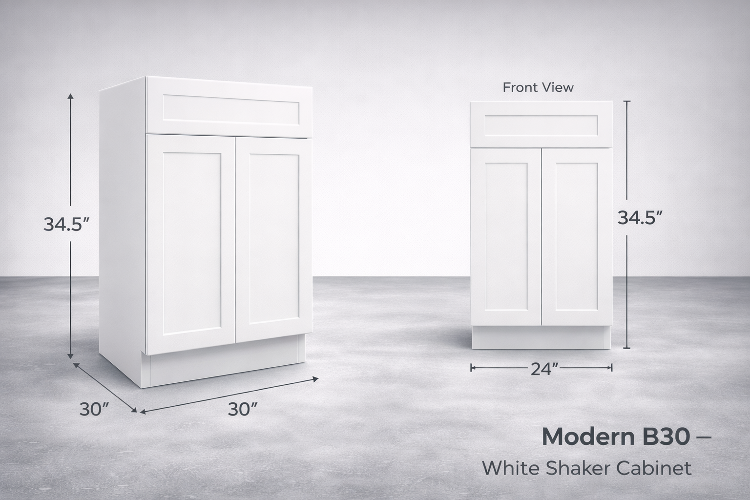 White Shaker RTA Base Cabinet - 1 Drawer, 2 Door, 1 adjustable shelf (B30) - 30"W x 34.5"H x 24"D