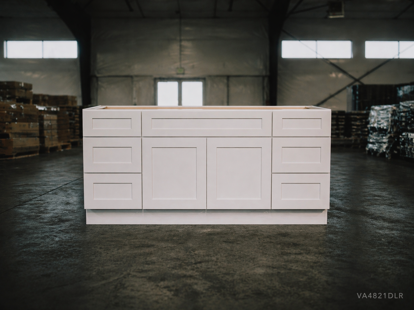 White Shaker RTA Vanity Sink Base Cabinet - 6 drawers, 2 doors, 1 dummy drawer (VA4821DLR) - 48"W x 34.5"H x 21"D