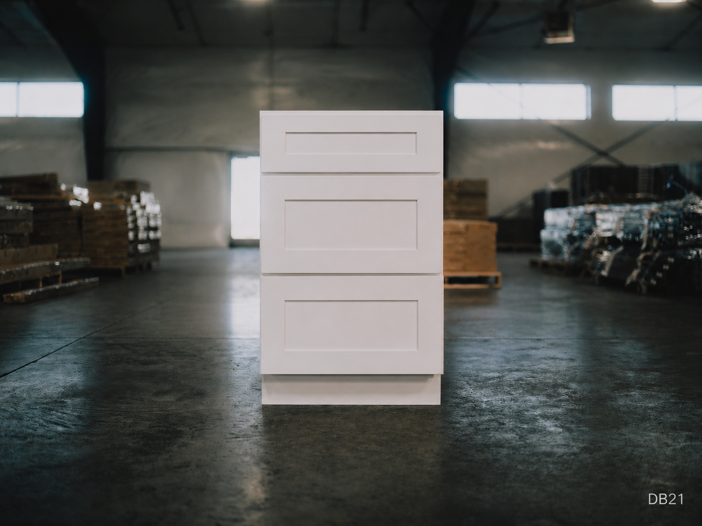 White Shaker RTA Base Drawer Cabinet - 3 Drawers (DB21) - 21"W x 34.5"H x 24"D
