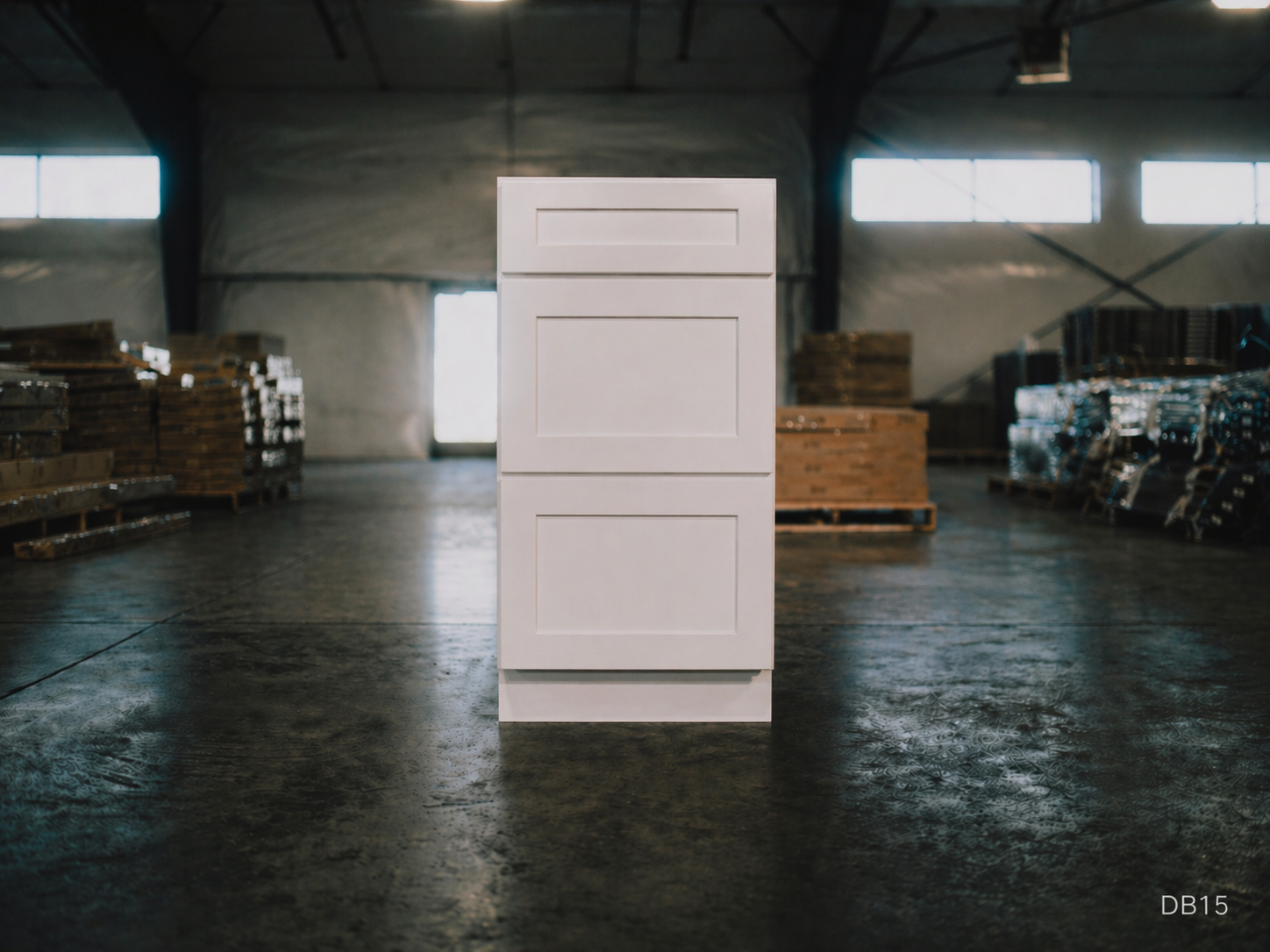 White Shaker RTA Base Drawer Cabinet - 3 Drawers (DB15) - 15"W x 34.5"H x 24"D