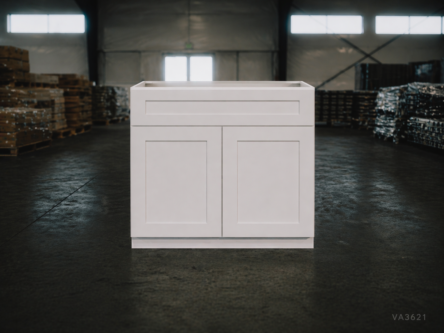 White Shaker RTA Vanity Sink Base Cabinet - 1 dummy drawer, 2 doors (VA3621) - 36"W x 34.5"H x 21"D