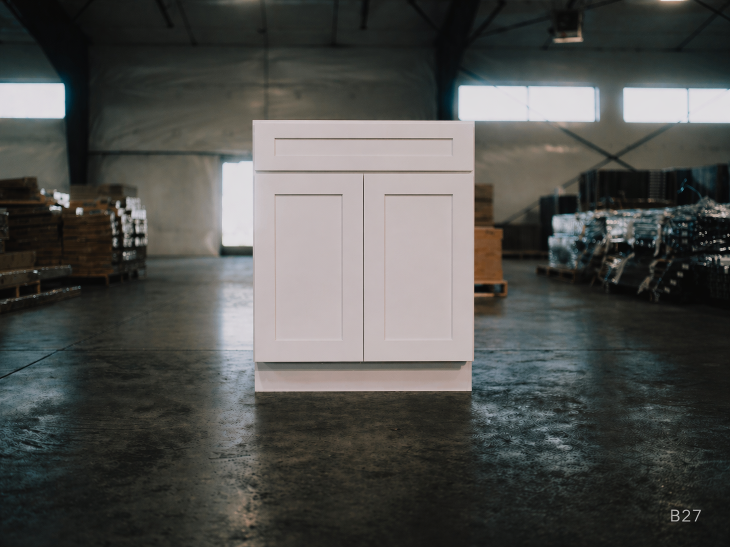 White Shaker RTA Base Cabinet - 1 Drawer, 2 Door, 1 adjustable shelf (B27) - 27"W x 34.5"H x 24"D