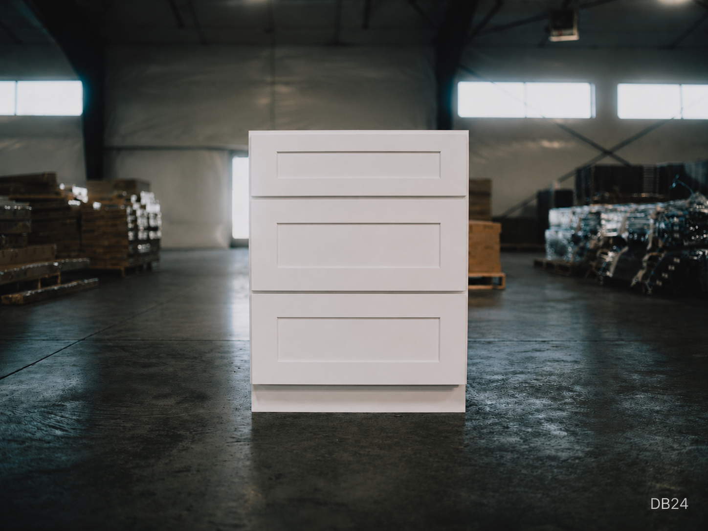 White Shaker RTA Base Drawer Cabinet - 3 Drawers (DB24) - 24"W x 34.5"H x 24"D