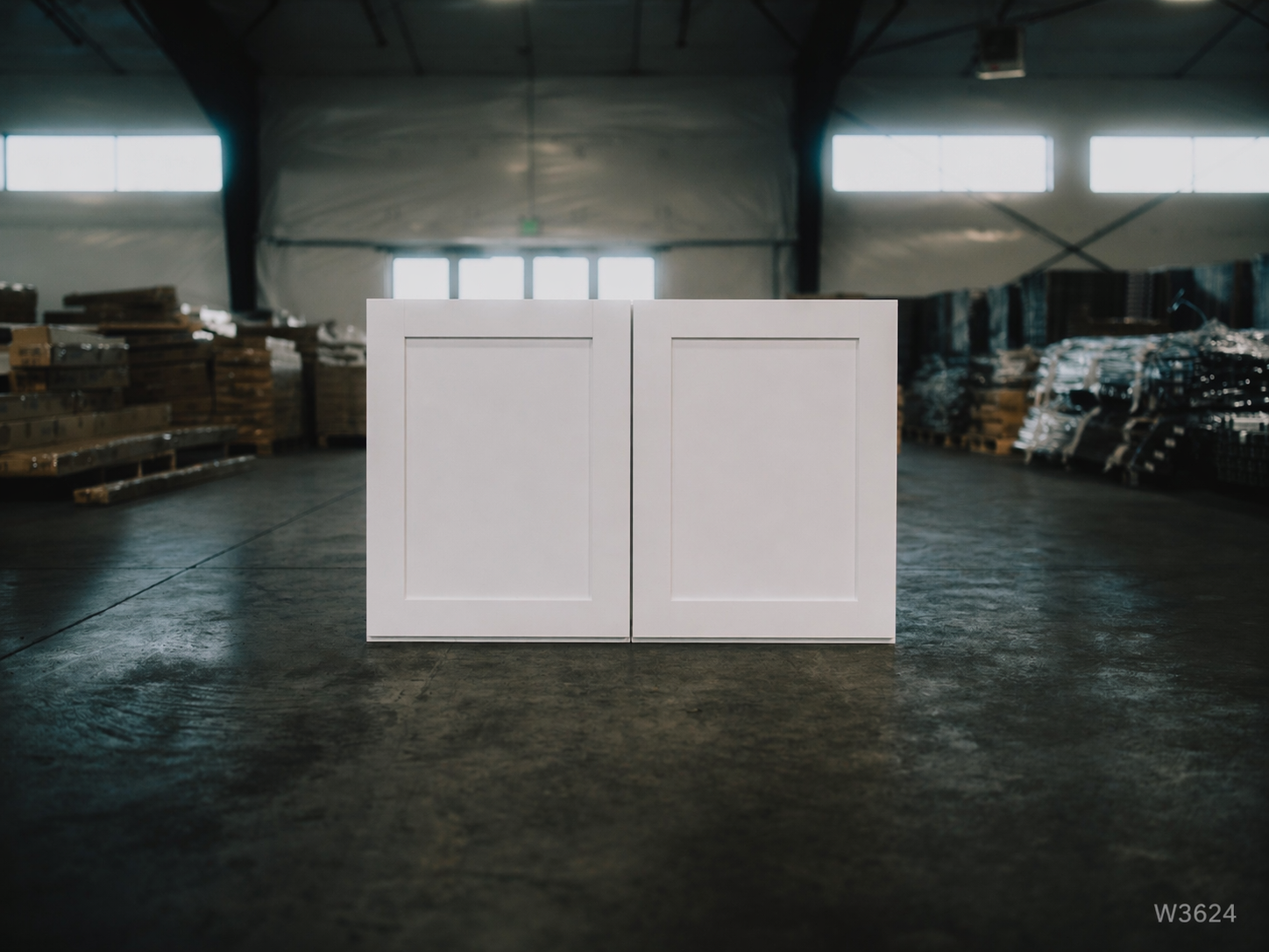 White Shaker RTA Wall Cabinet - 2 door, 1 adjustable shelf (W3624) - 36"W x 12"H x 12"D
