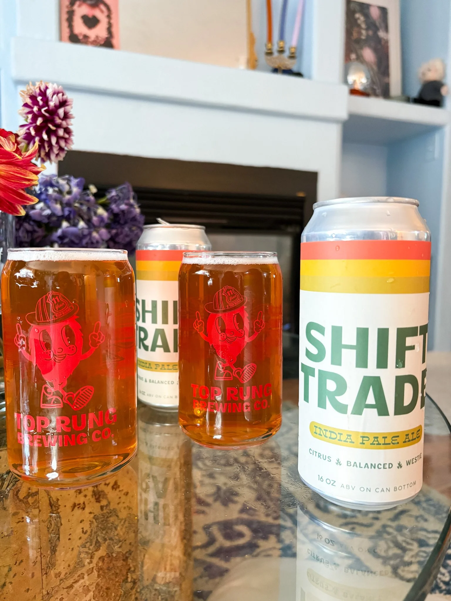 glasses filled with beer on a table