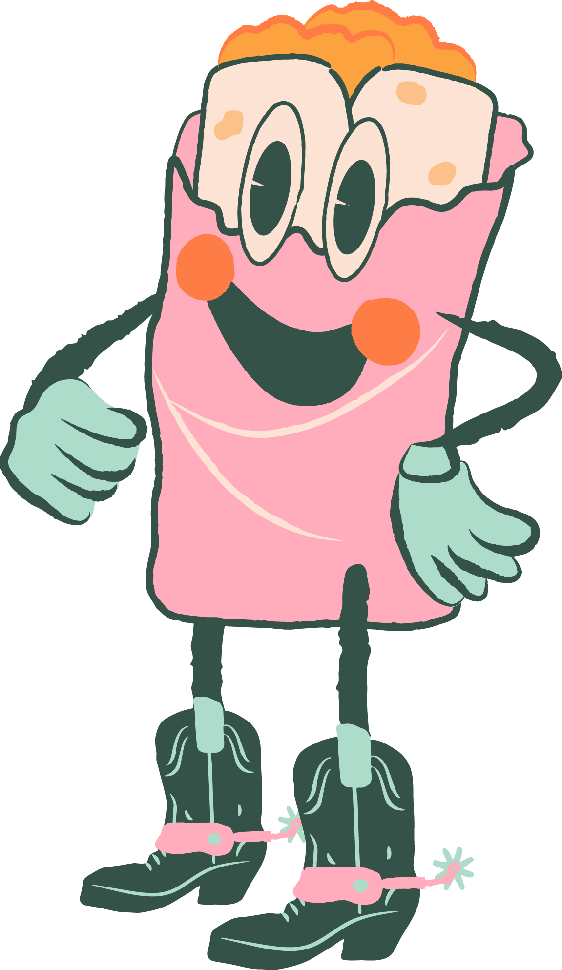 An illustration of a taco man with arms and cowboyboots