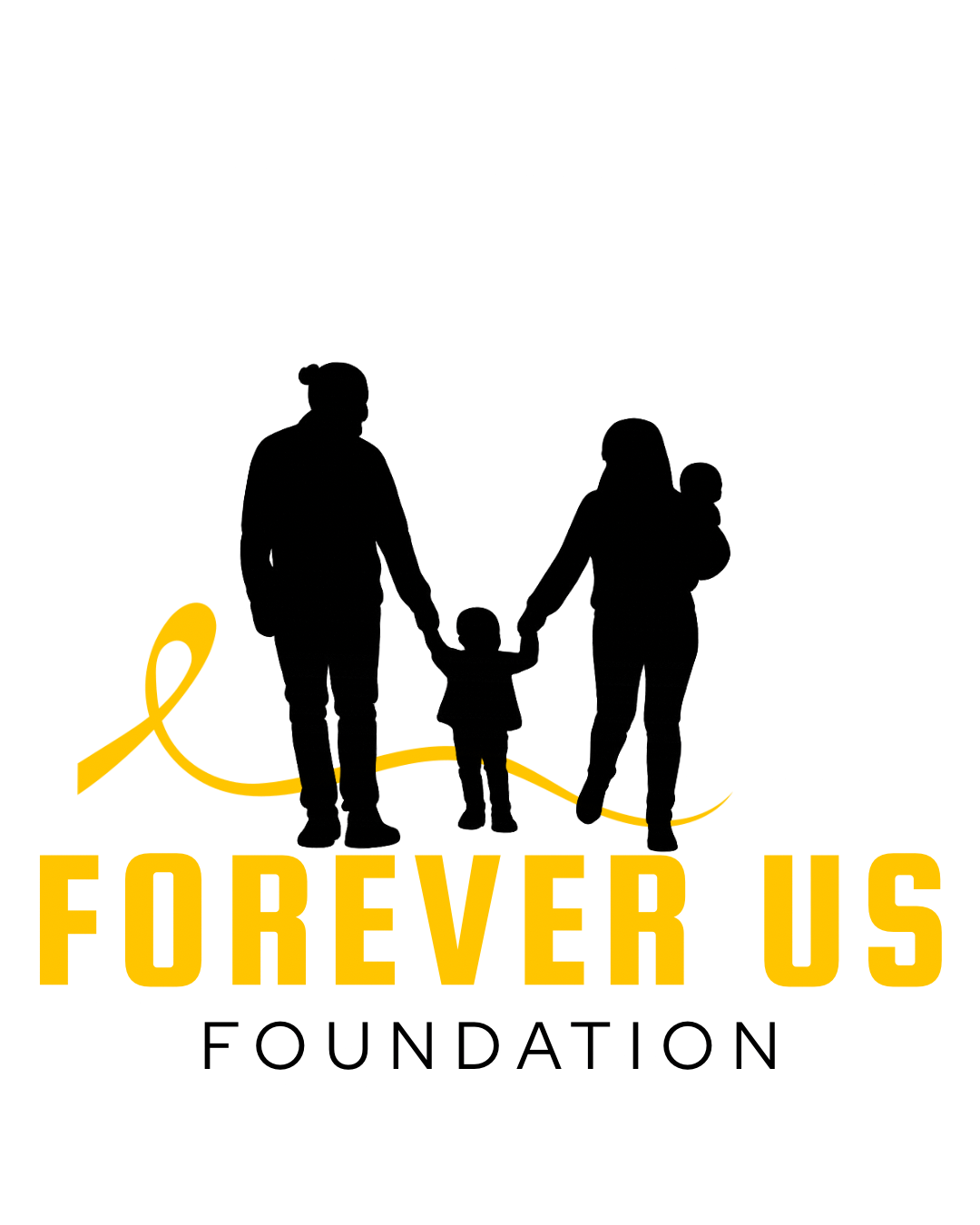 Black background with a yellow ribbon and the phrase "Forever Us" in bold yellow letters.