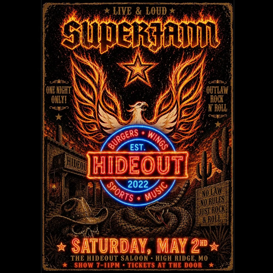 🌟 SATURDAY NIGHT IS ALRIGHT 🌟@superjamstl hits the Sunset Stage at 7P!! Get ready to rock out to all your favs, with dinner, drinks and incredible views from the NEW Sunset Patio 🌅 

Reserve a table for you &amp; your guests now! 

➡️ mayhideoutsu