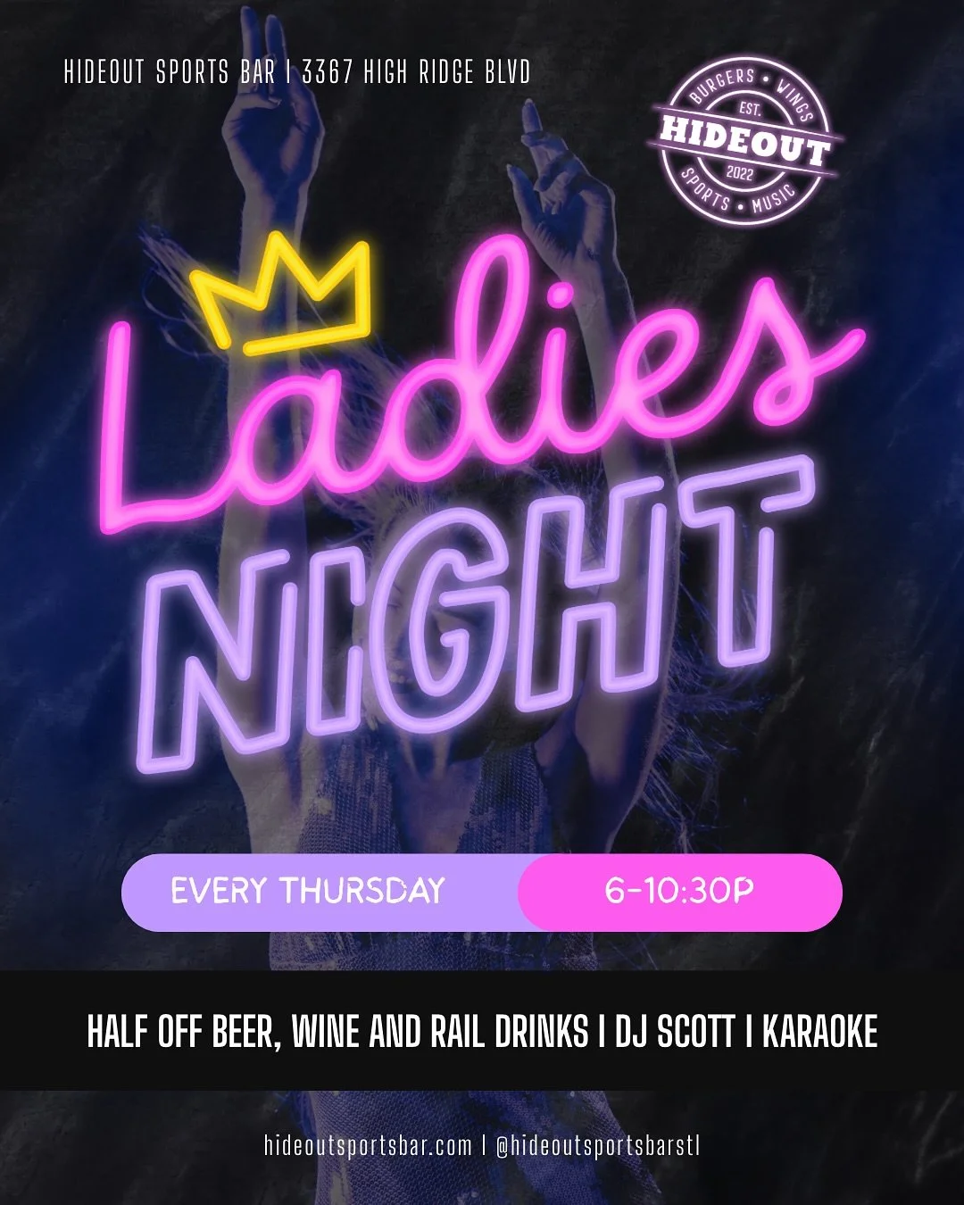 Things are getting HOT at the Hideout 🔥 NEW Local Lunch Special 11-3 Tues-Fri, Ladies Night tonight, @thebobbyfordband and @johnnyhenry Fri night with @jackdaniels_us stopping by for some FREE fun AND @dazednconfusedstl Sat night‼️

WHAT 👏 A 👏 WEE