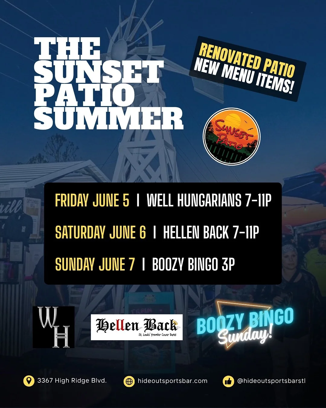 HAPPY SUMMER ☀️🏖️ Hitting June hard!

MONDAYS - closed**
Local Lunch Special $9.99 TUE - FRI
Kids Eat Free - TUES
Ladies Night - THURS
@wellhungarians - FRI 7P
@hellenback.stl - SAT 7P

#mondaymotivation #summer #patioseason #stlevents #stlbars #sum