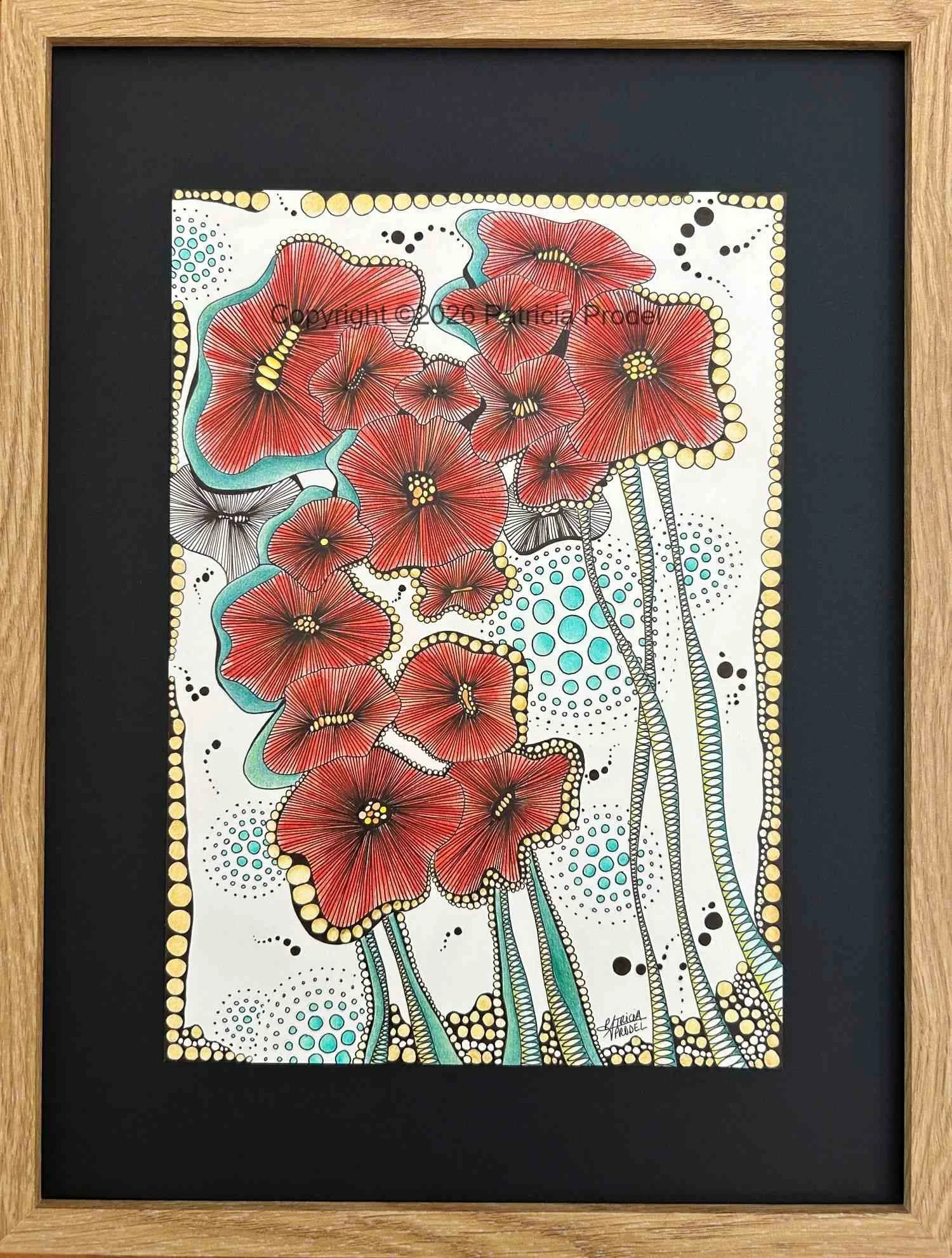 Coquelicots 29,7x21 cm cadre 30x40 210€