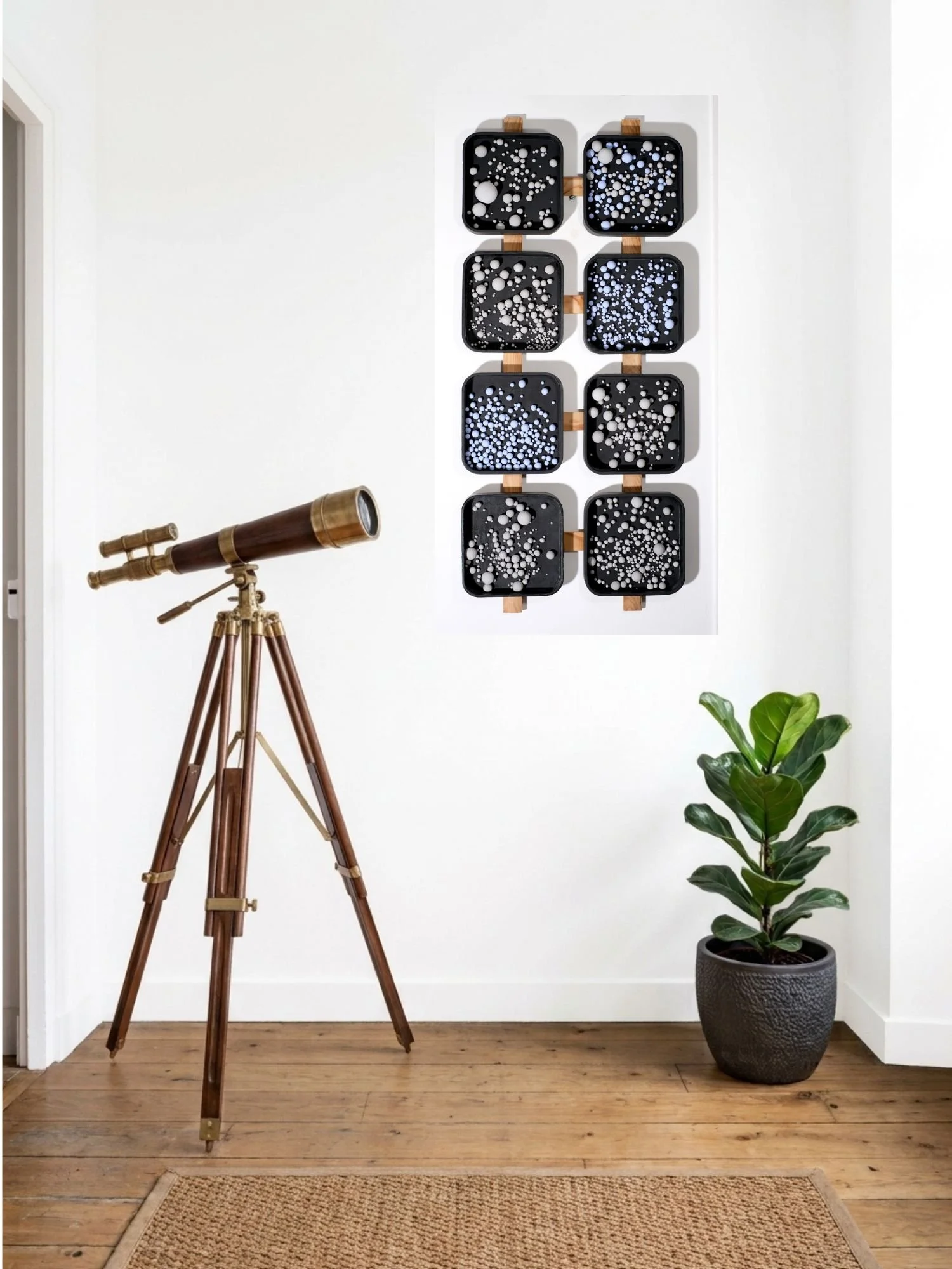 tableau-bois - systeme-solaire-assemblage-spère-volume-trois-dimensions-carres-noirs.jpg