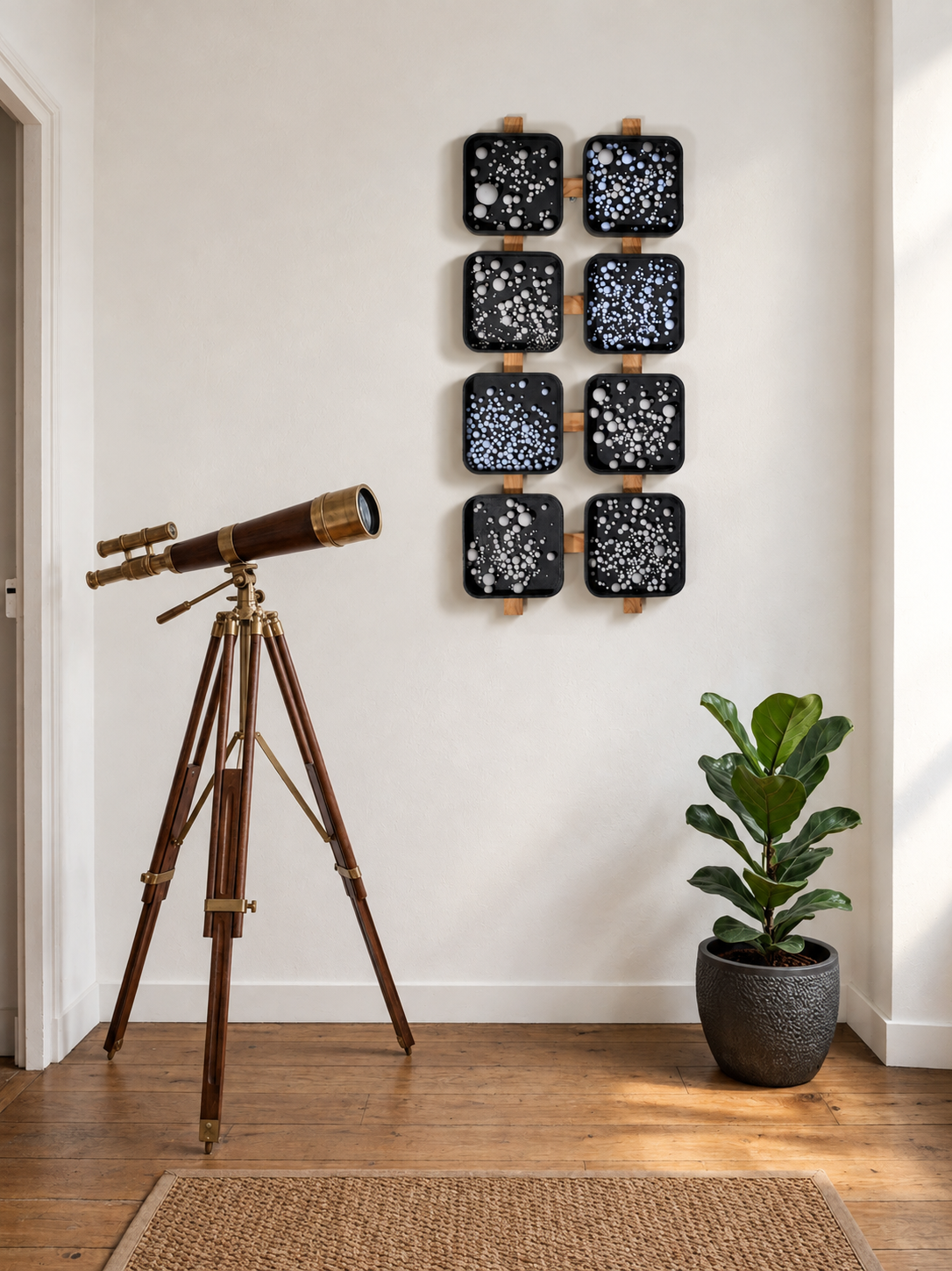 plexus-solairetableau-bois - systeme-solaire-assemblage-spère-volume-trois-dimensions-carres-noirs.png