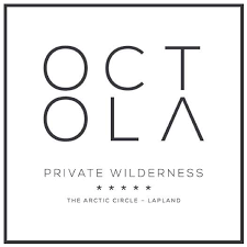 Nelikulmainen logo tekstillä 'OCTOLA' ja alaosa 'Private Wilderness' ja 'The Arctic Circle - Lapland'
