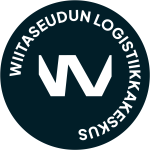 Valokuvassa on WITASEUDUN LOGISTIIKKAJÄRJESTÖN logo, jossa on valkoinen W-kirjain mustalla taustalla, ympärillä teksti 'WITASEUDUN LOGISTIIKKAYHTIÖ'.