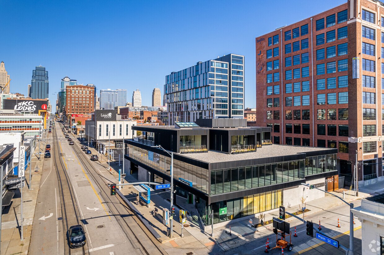 Exterior of Corrigan Station II and the Executive Suites looking north to downtown Kansas City.