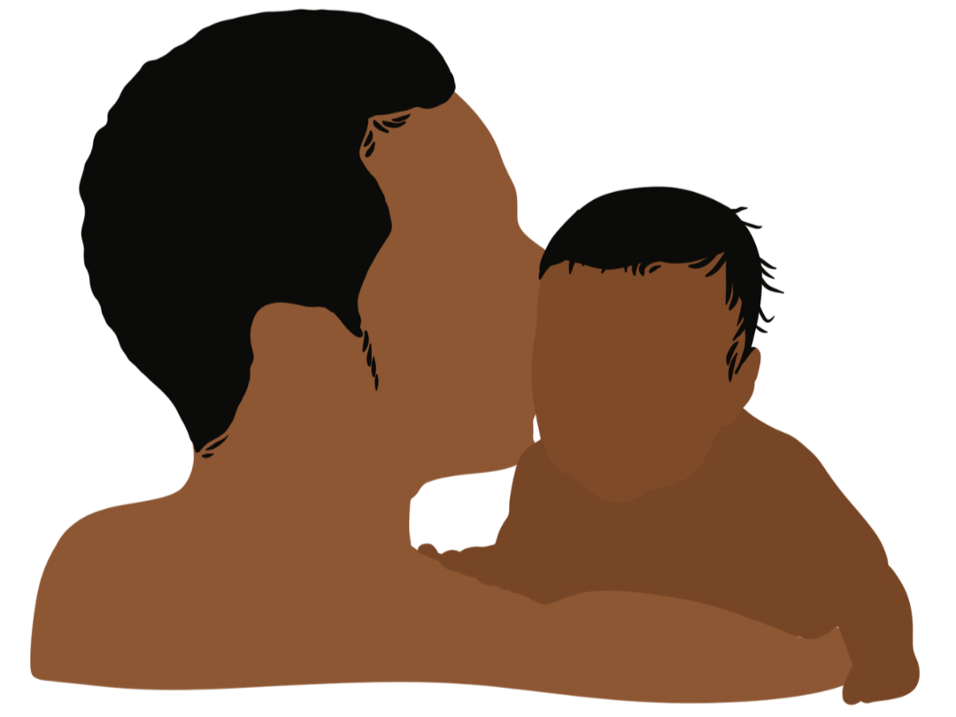 Illustration of a parent kissing their baby on the forhead.