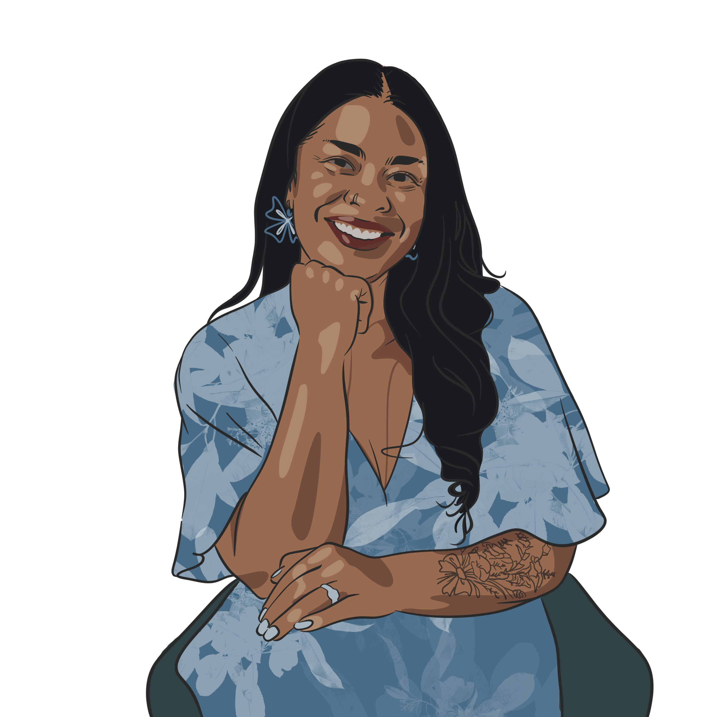 A digital cartoon portrait of Justina.