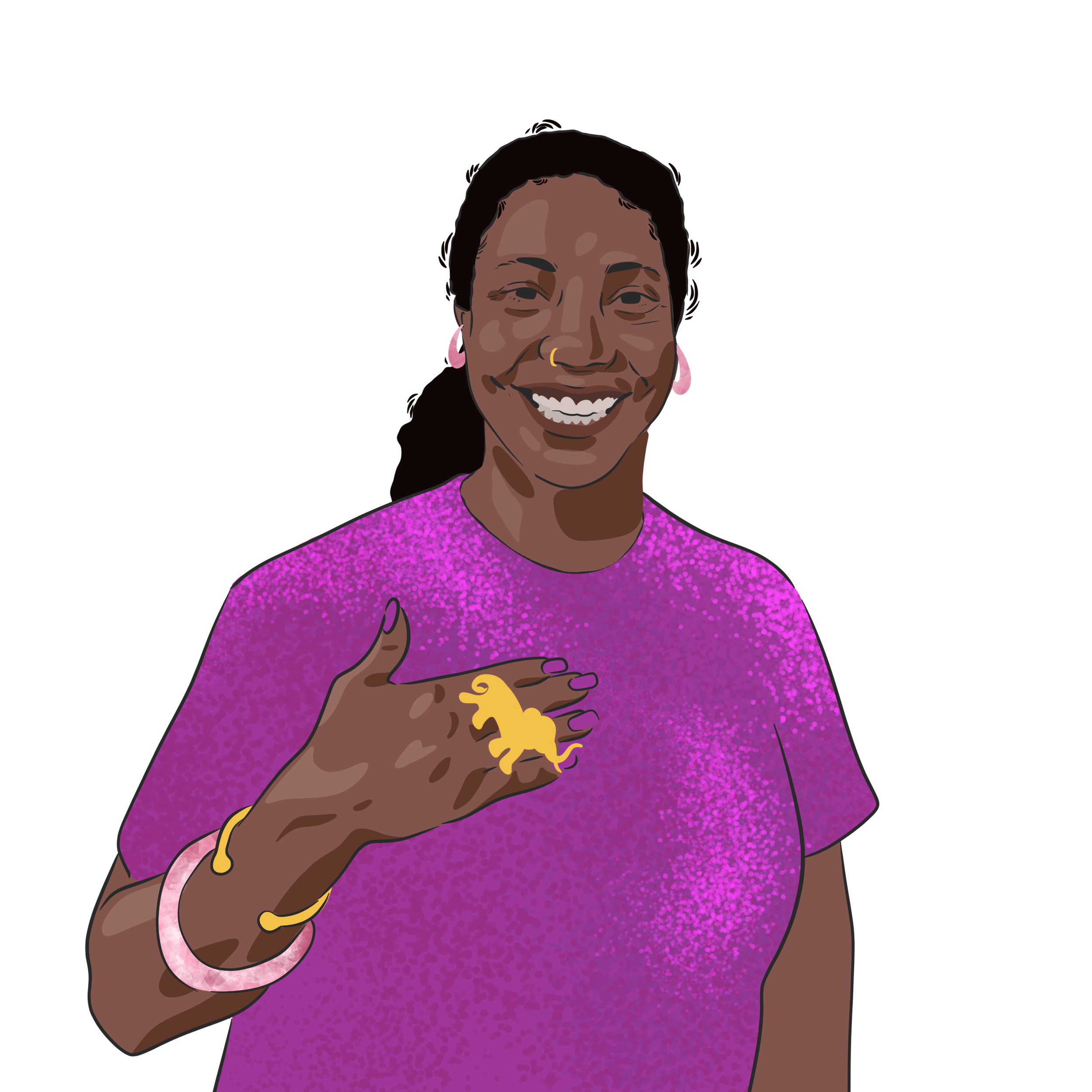 A digital cartoon portrait of Pia.