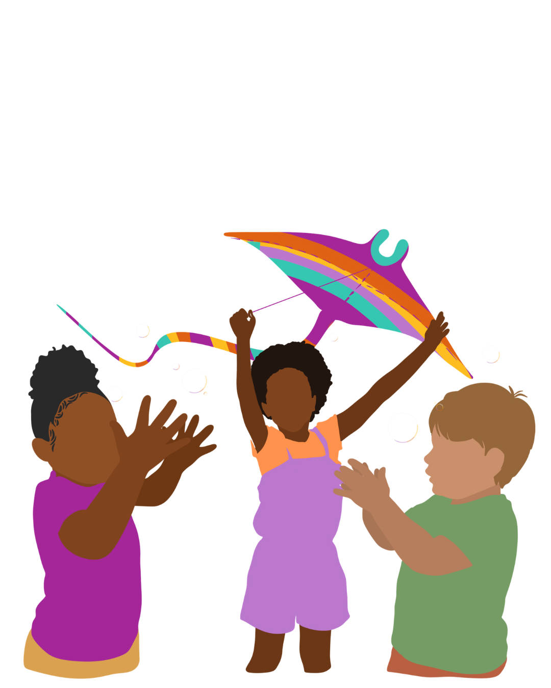 A group of three kids playing with a kite