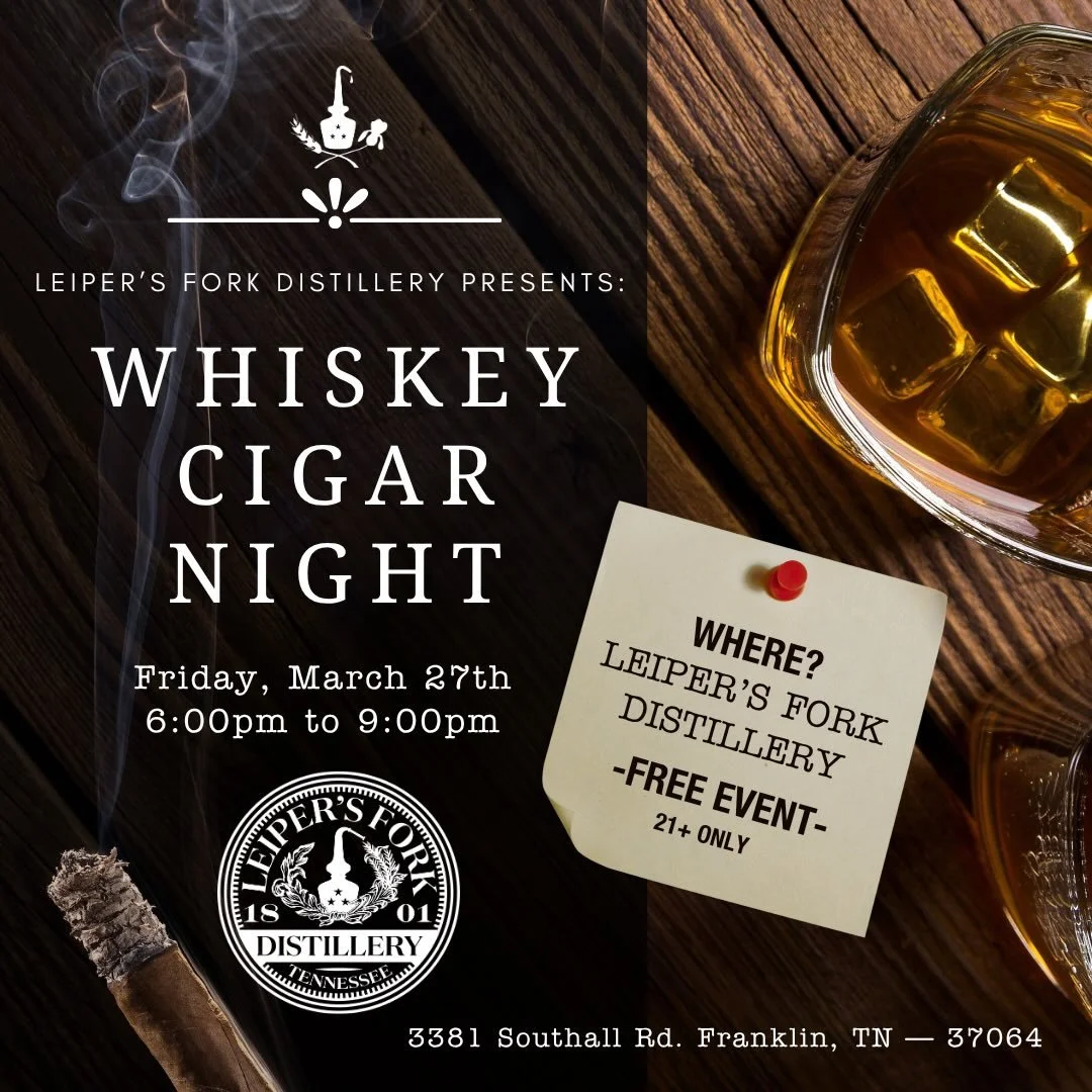 This Friday March 27th is the return of the Whiskey Cigar Night at LFD! From 6-9pm, this free to the public event features great smokes, delicious food, live music, and our amazing whiskeys! Be sure to get here early to get a good spot and watch the 