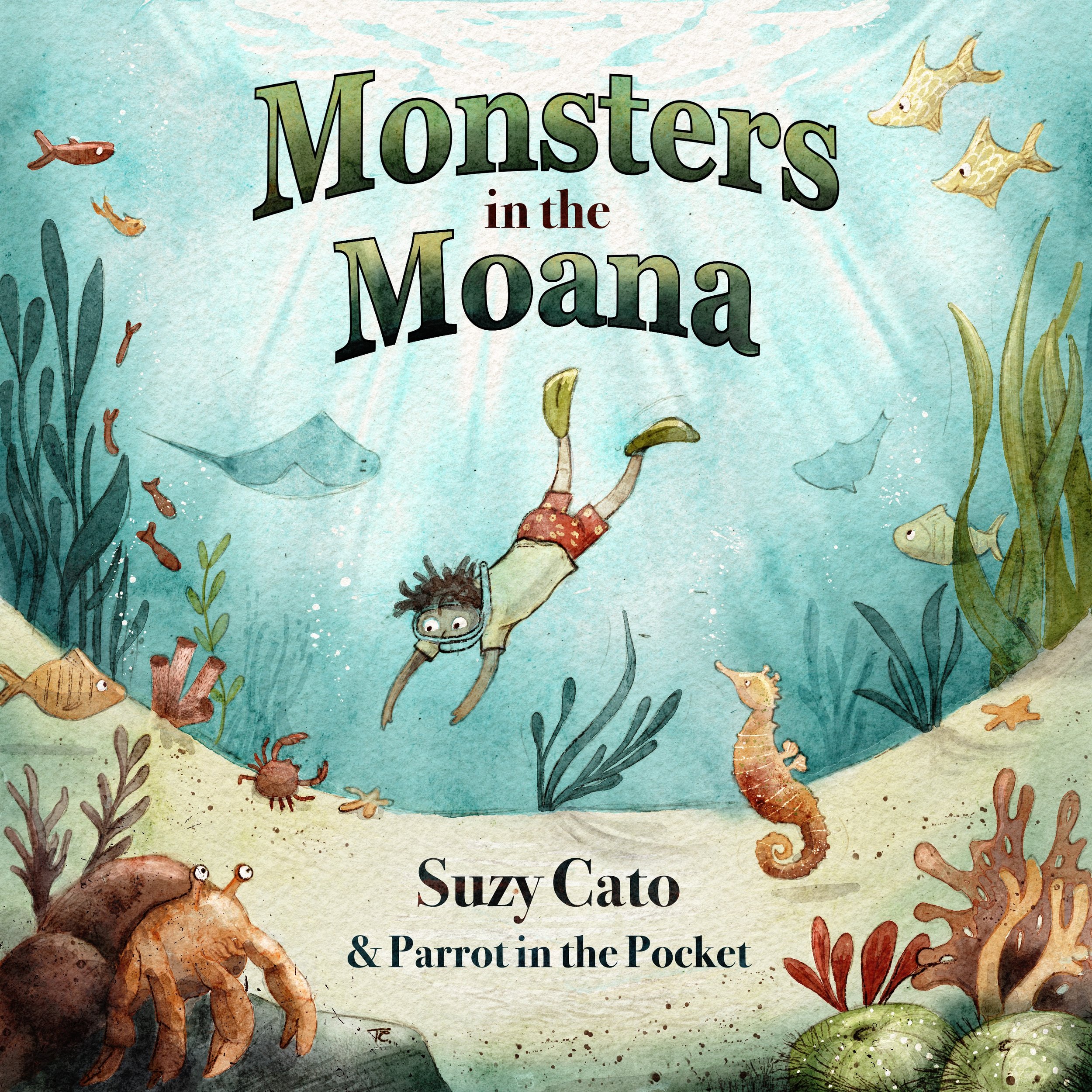 Monsters in the Moana - Album cover for Suzy Cato and Parrot in the Pocket - Illustration