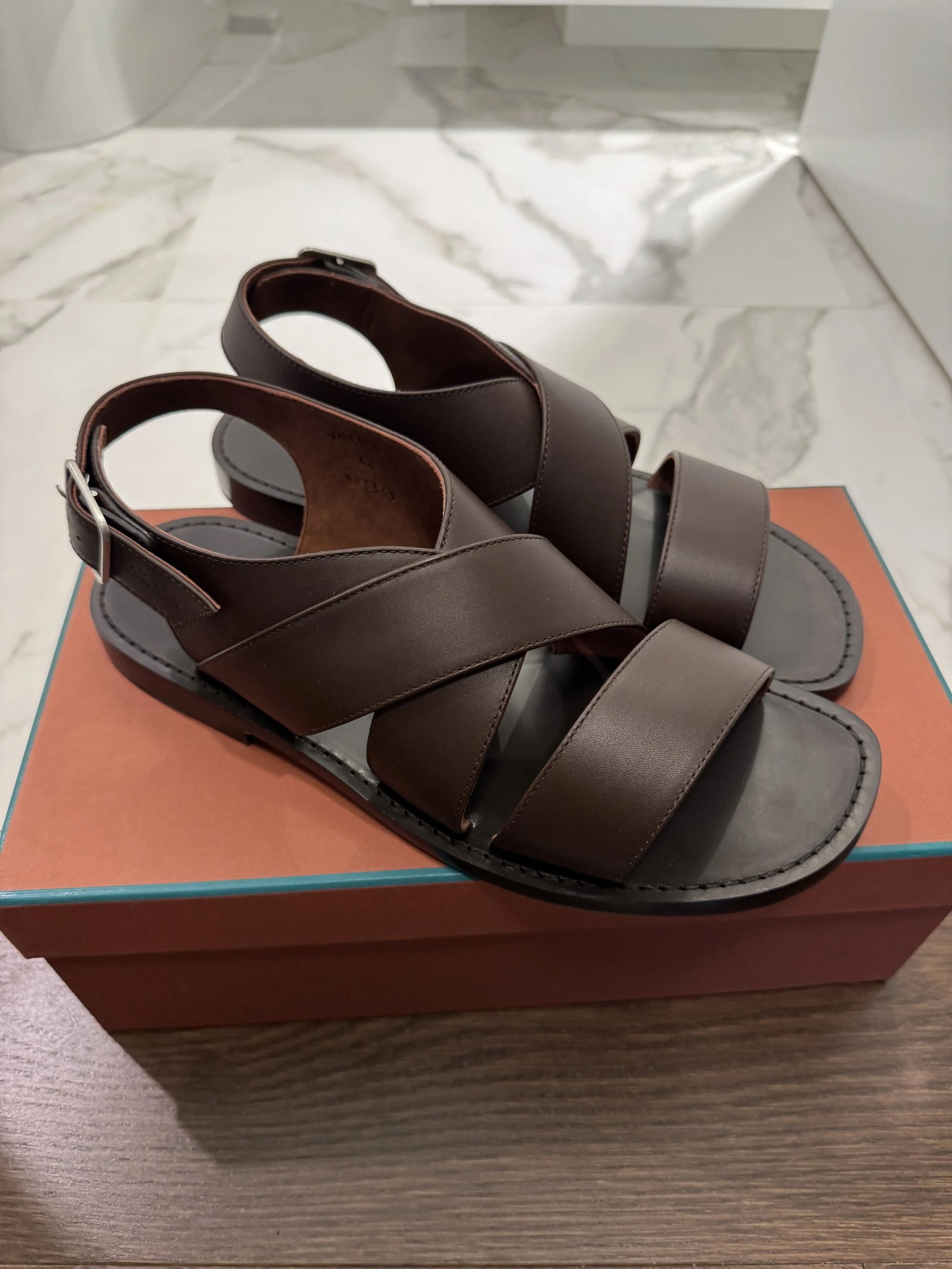 Loro Piana Chocolate Brown Leather Sandals Size 44 - Sold