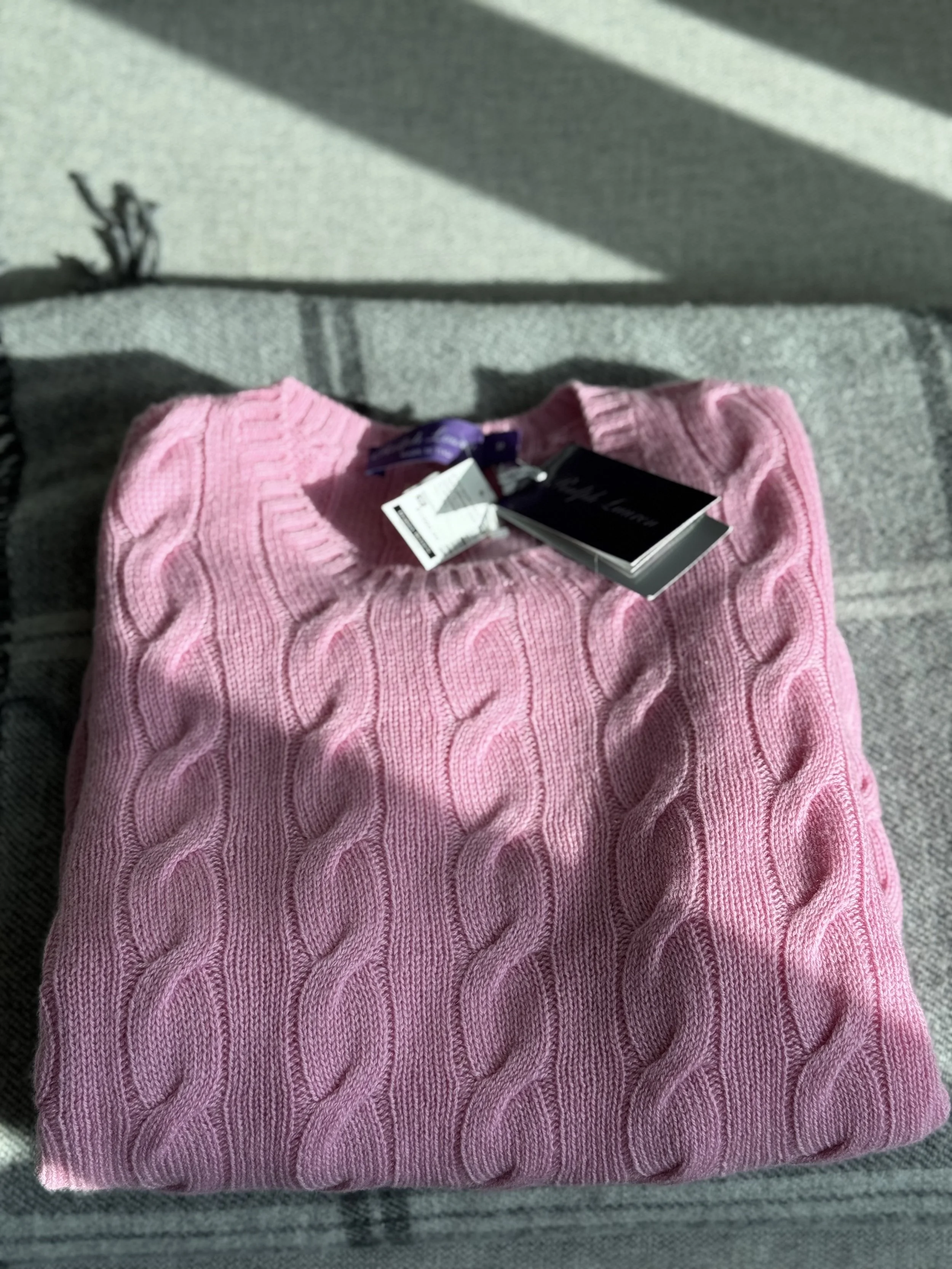 Ralph Lauren Purple Label Pink Cashmere Cable Knit Sweater Size M - Sold