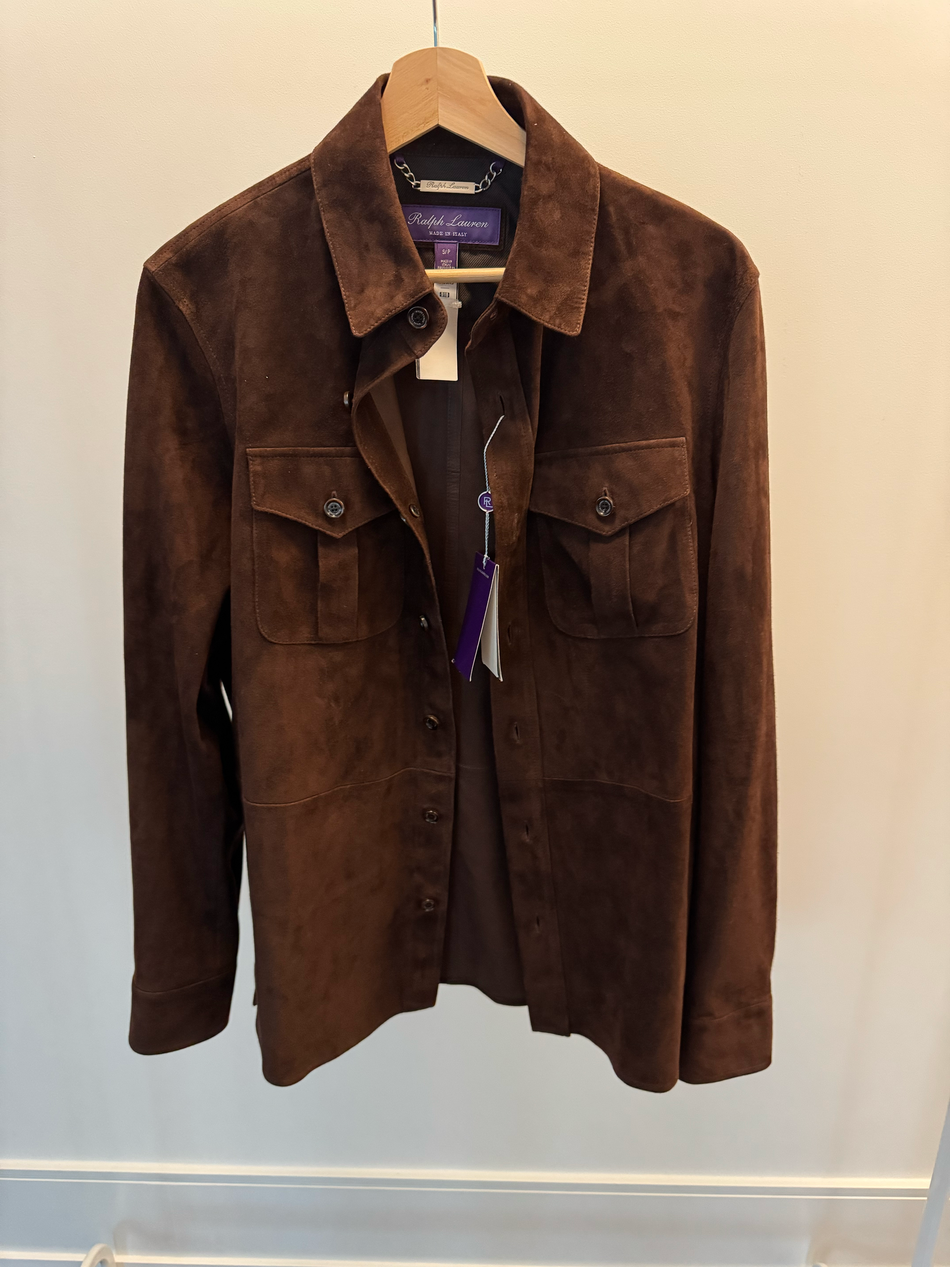 Ralph Lauren Purple Label Barron Chocolate Brown Suede Overshirt Size S - Sold