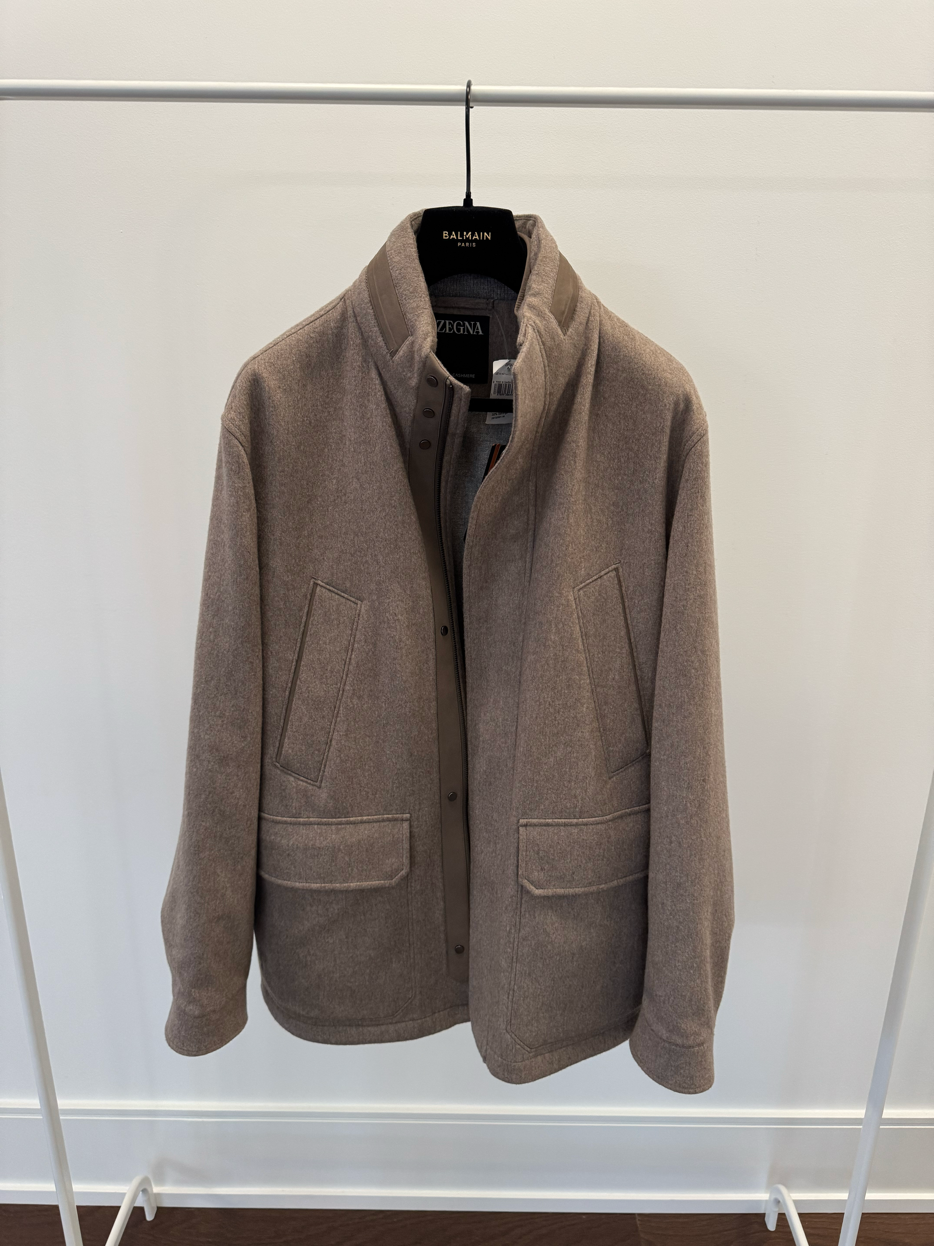 Zegna Oasi Cashmere Car Coat in Taupe Size 48 - Sold