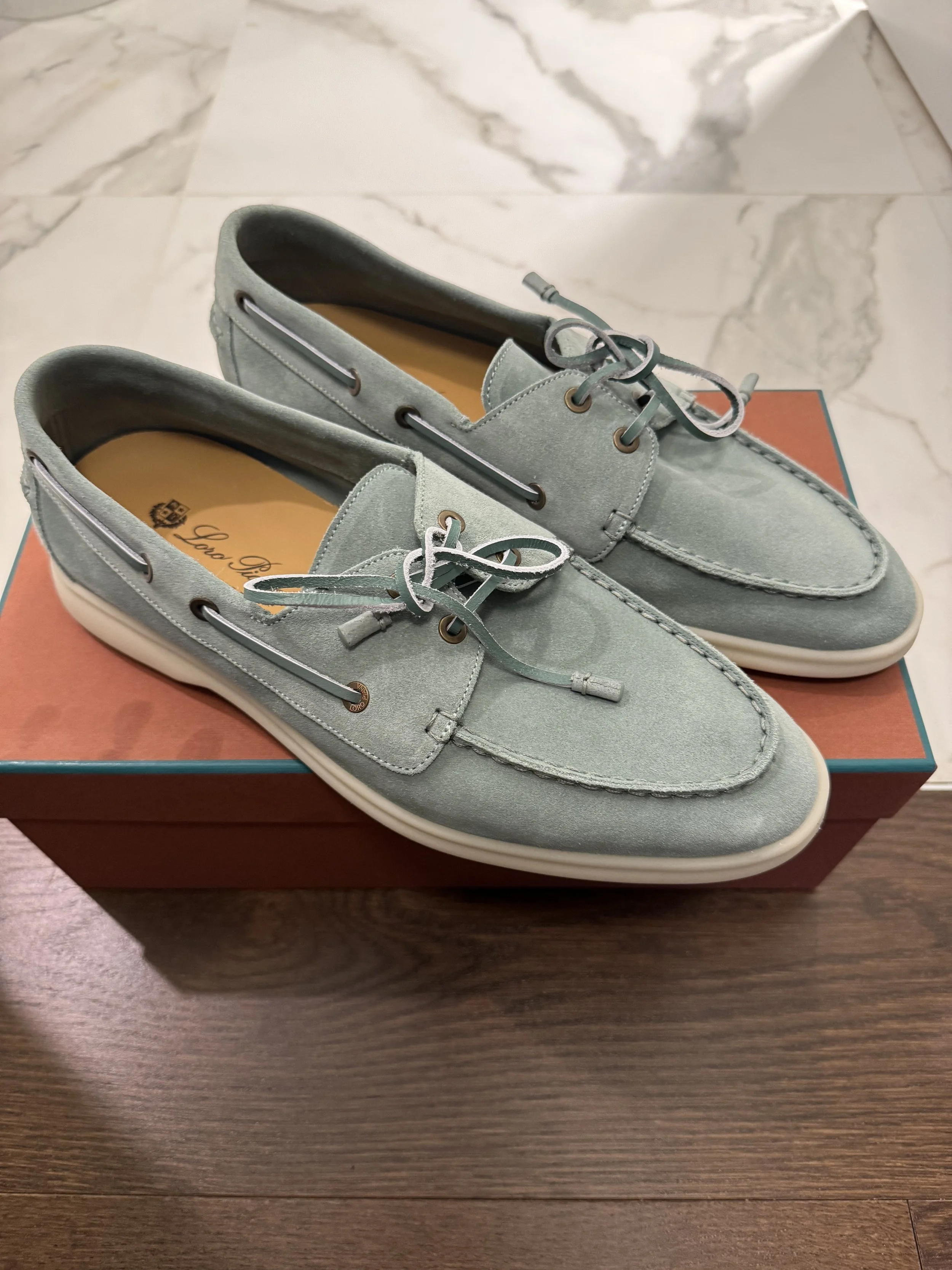 Loro Piana Sea Snail Walk in Suede Seafoam Size 43 - Sold