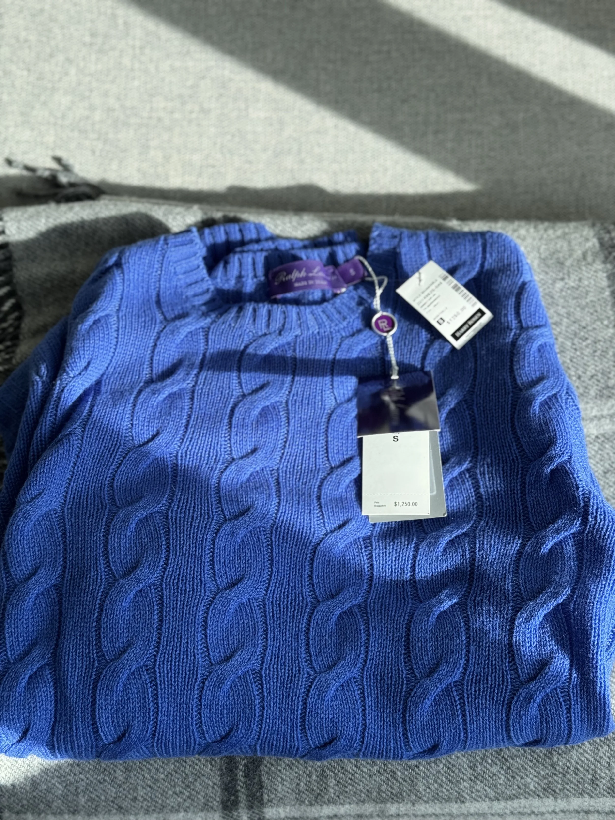 Ralph Lauren Purple Label Blue Cashmere Cable Knit Sweater Size S - Sold