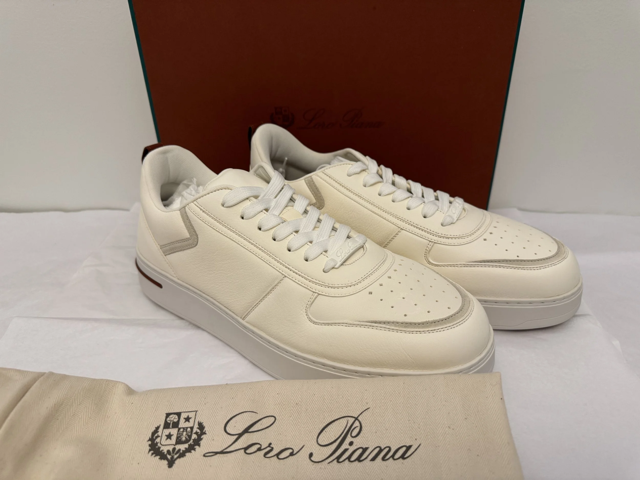 Loro Piana Newport Walks in Optical White Deerskin Leather Size 44 - Sold
