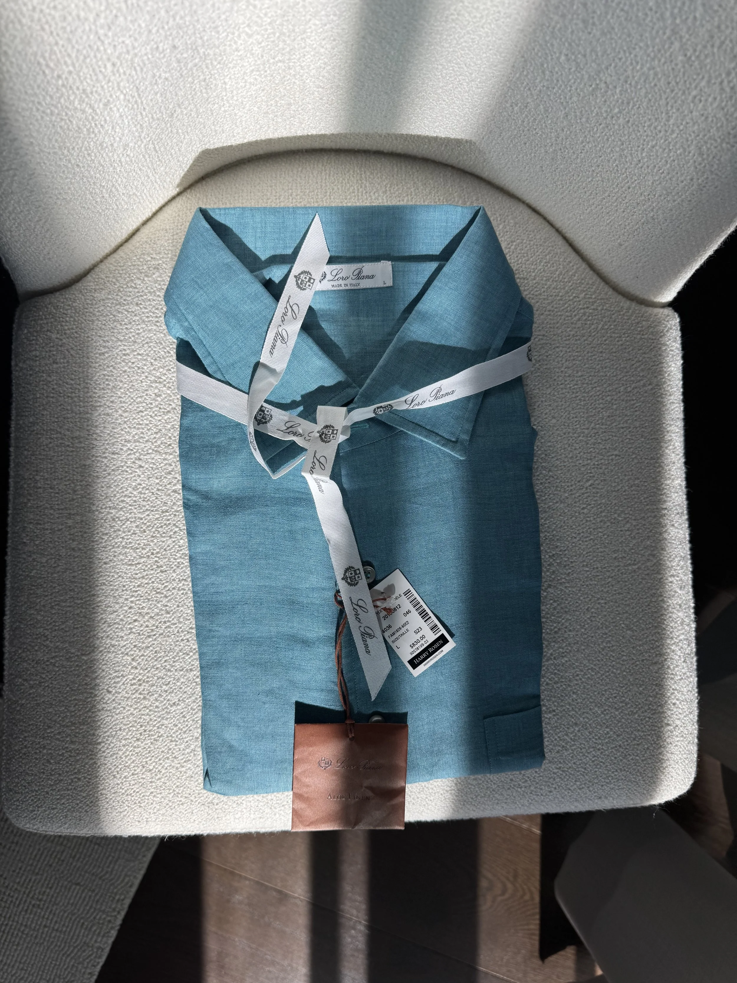 Loro Piana Andre Linen Shirt in an Ocean Blue Size L - Sold