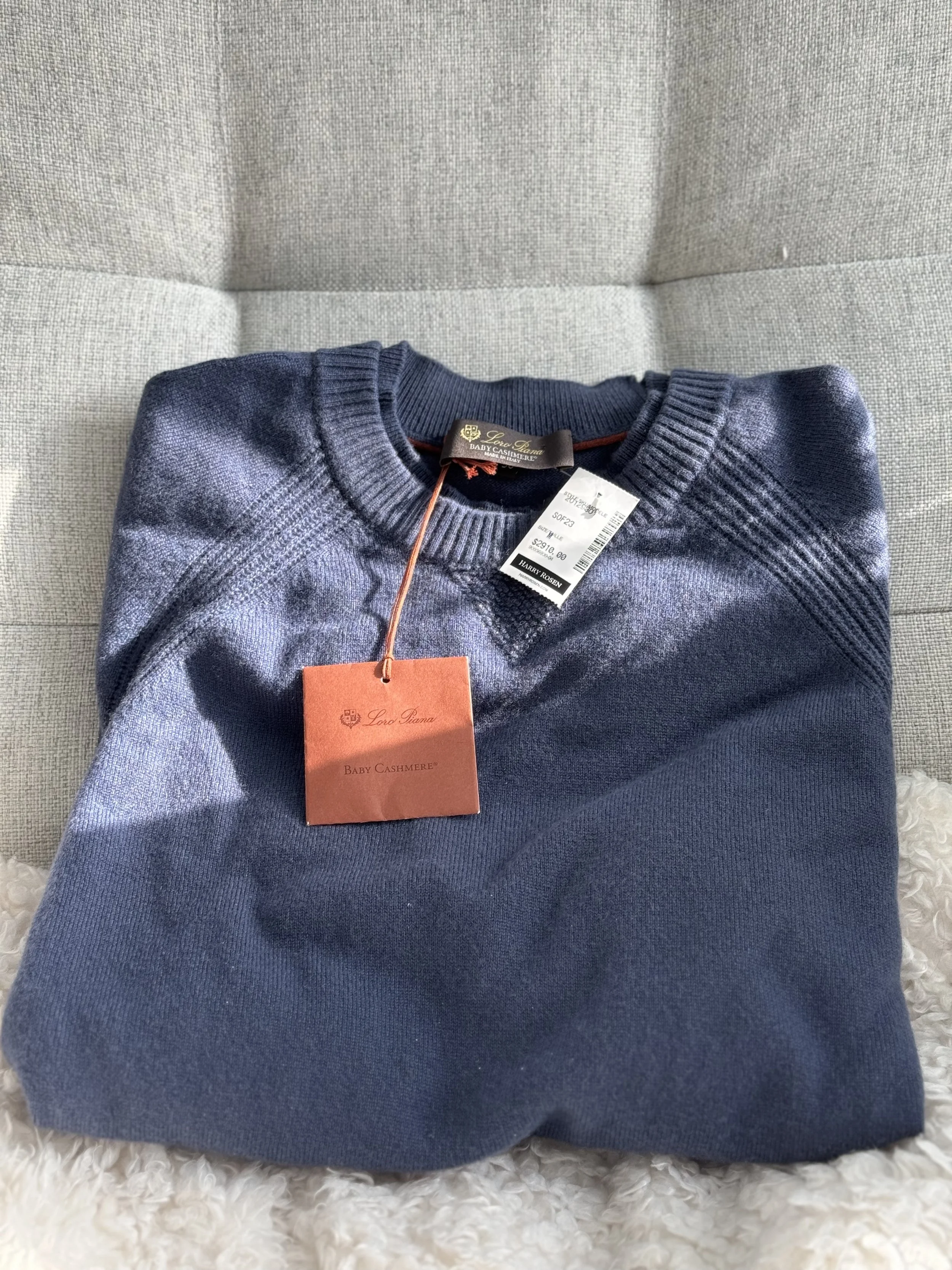 Loro Piana Navy Baby Cashmere Crewneck Sweater Size 50 - Sold